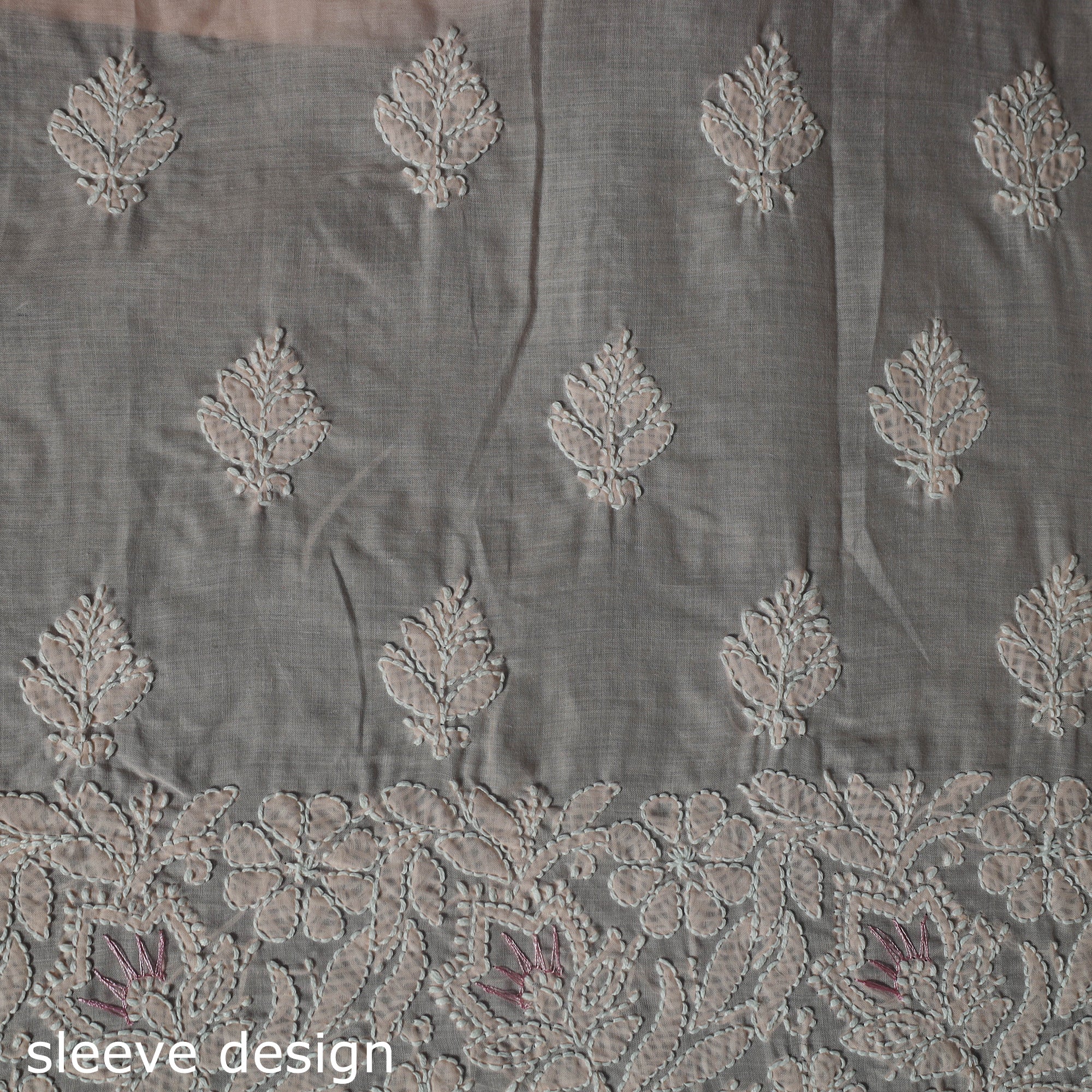 Lucknow Chikankari Parsi Style Hand Embroidered Pure Mul Cotton Unstitched Kurta Material (2.8M) 08 - Image 4