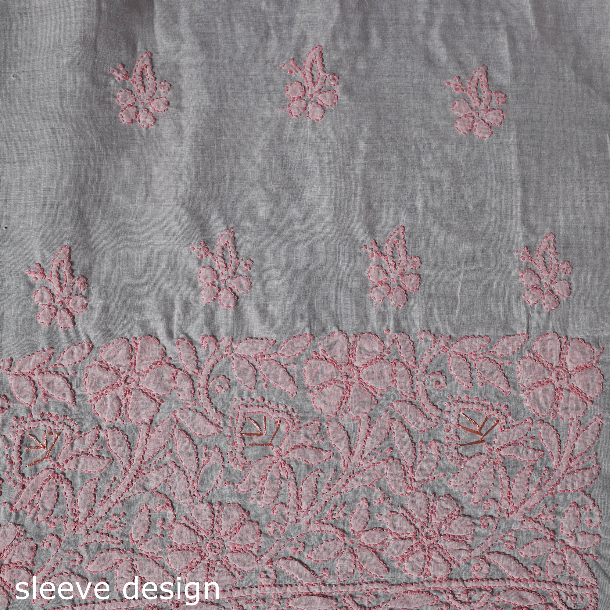 Lucknow Chikankari Parsi Style Hand Embroidered Pure Mul Cotton Unstitched Kurta Material (2.8M) 09 - Image 4