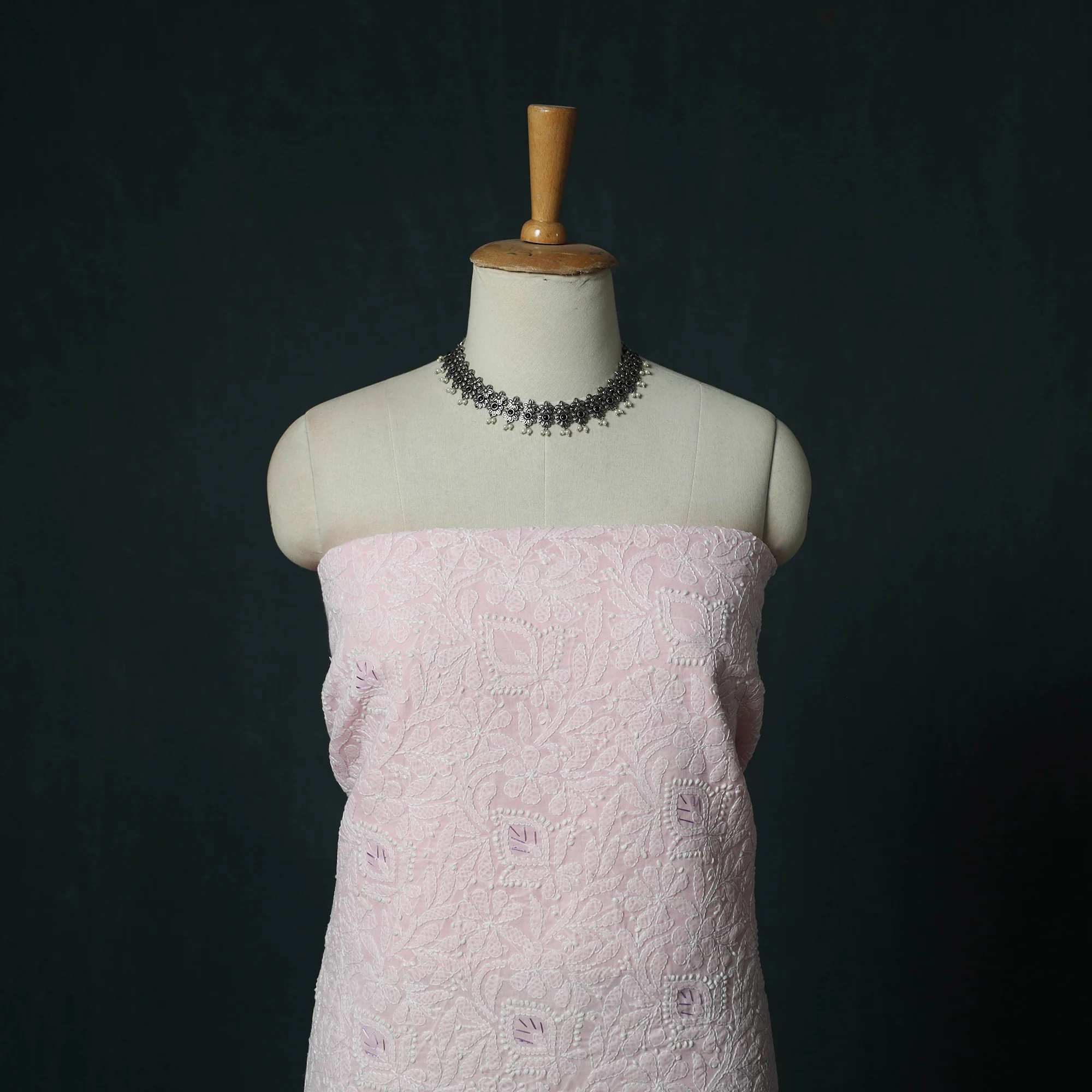 Lucknow Chikankari Parsi Style Hand Embroidered Pure Mul Cotton Unstitched Kurta Material (2.8M) 10 - Image 2