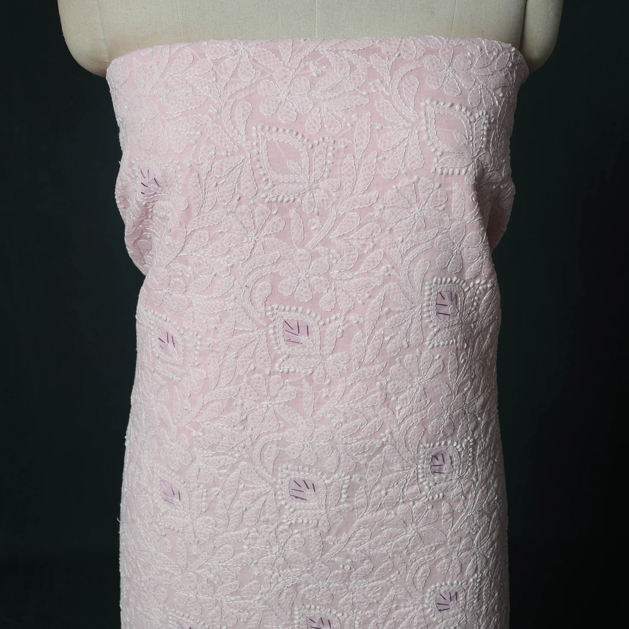 Lucknow Chikankari Parsi Style Hand Embroidered Pure Mul Cotton Unstitched Kurta Material (2.8M) 10 - Image 3