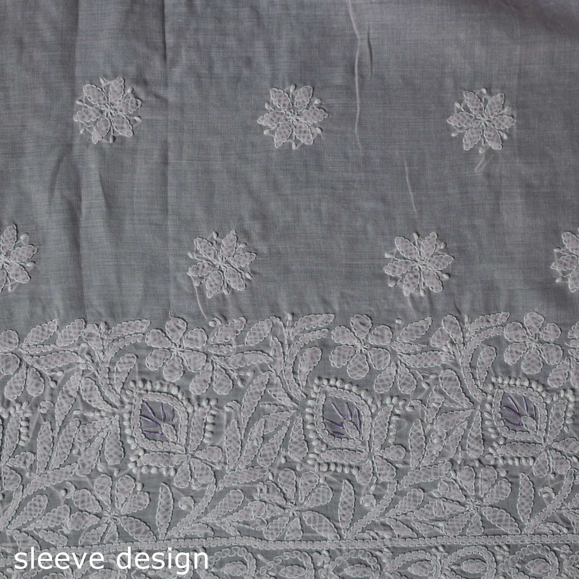 Lucknow Chikankari Parsi Style Hand Embroidered Pure Mul Cotton Unstitched Kurta Material (2.8M) 10 - Image 4