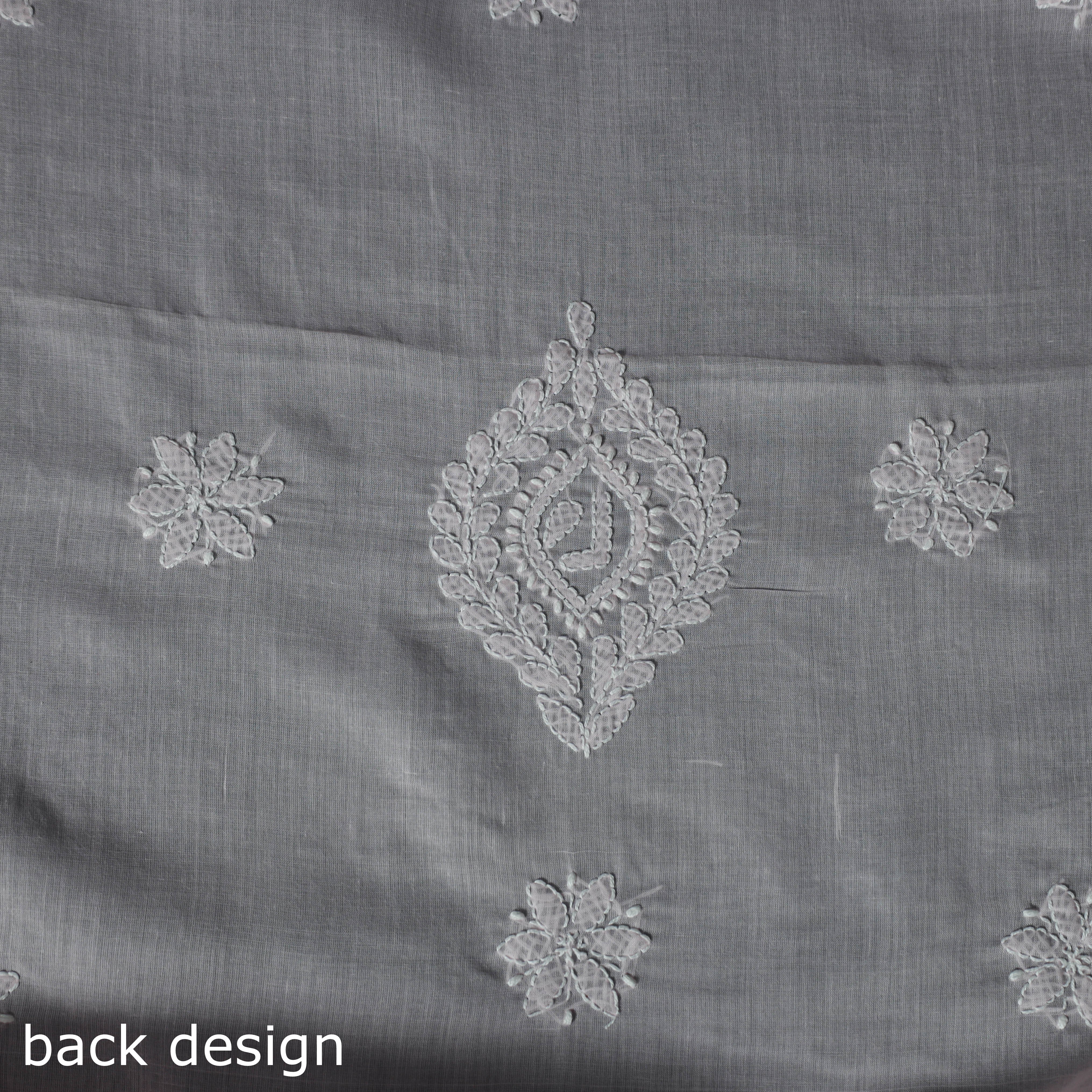 Lucknow Chikankari Parsi Style Hand Embroidered Pure Mul Cotton Unstitched Kurta Material (2.8M) 10 - Image 5