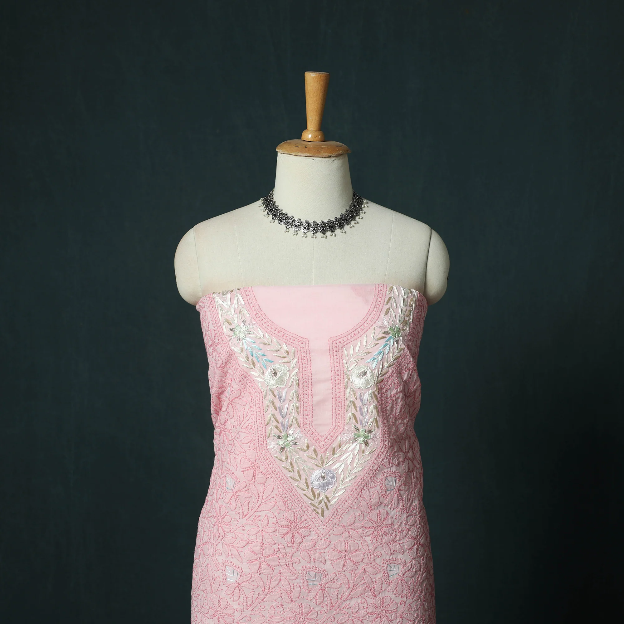 Lucknow Chikankari Parsi Style Hand Embroidered Pure Mul Cotton Unstitched Kurta Material (2.8M) 11 - Image 2