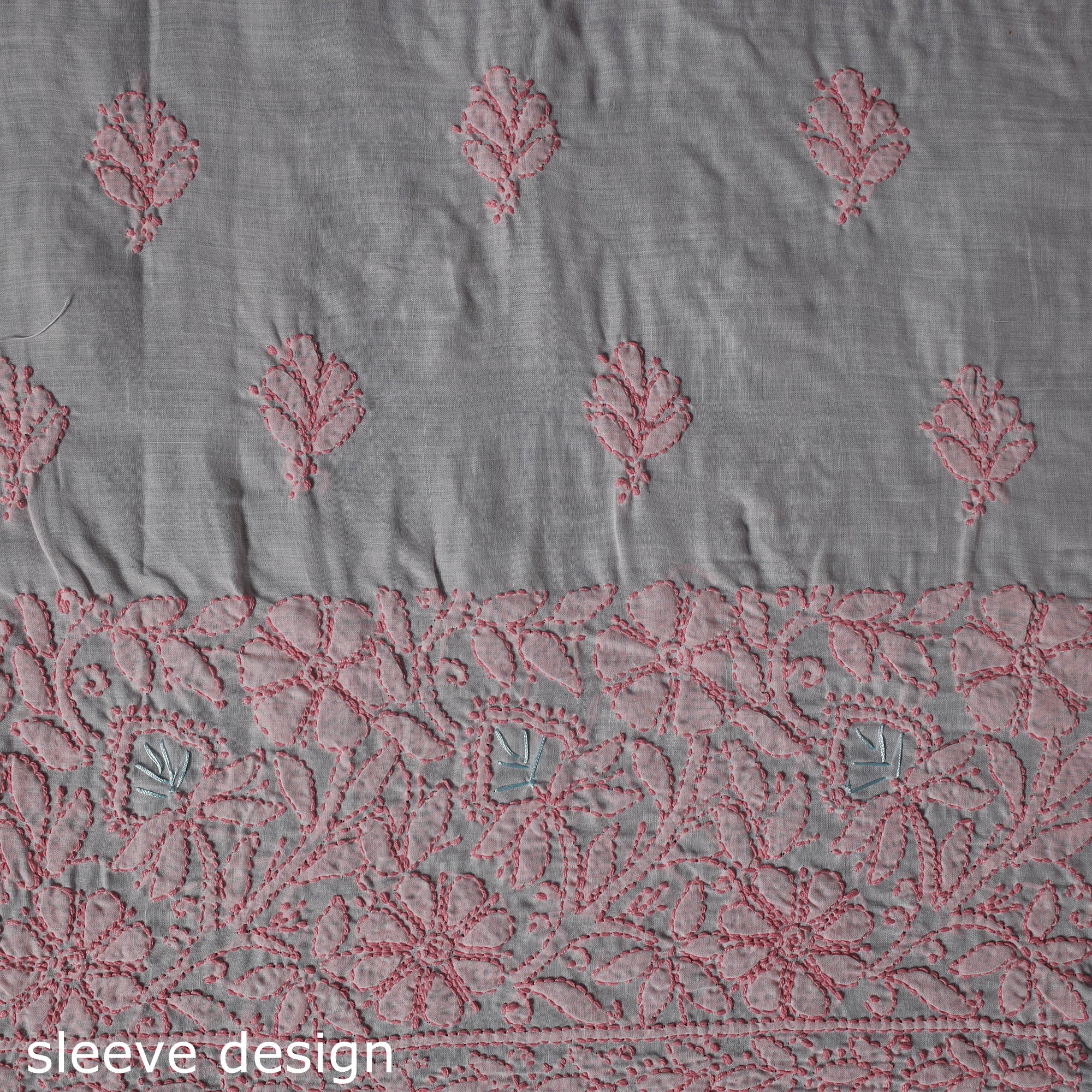 Lucknow Chikankari Parsi Style Hand Embroidered Pure Mul Cotton Unstitched Kurta Material (2.8M) 11 - Image 4