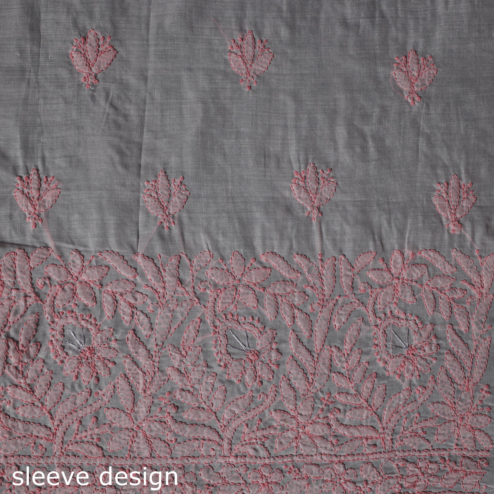 Lucknow Chikankari Parsi Style Hand Embroidered Pure Mul Cotton Unstitched Kurta Material (2.8M) 12 - Image 4