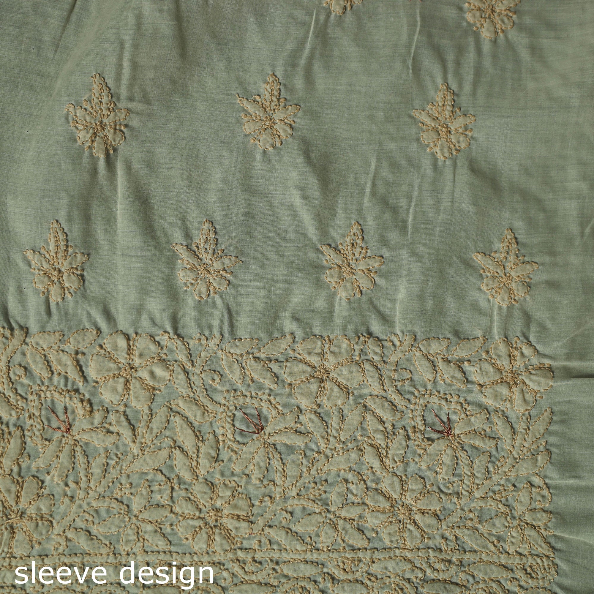 Lucknow Chikankari Parsi Style Hand Embroidered Pure Mul Cotton Unstitched Kurta Material (2.8M) 13 - Image 4