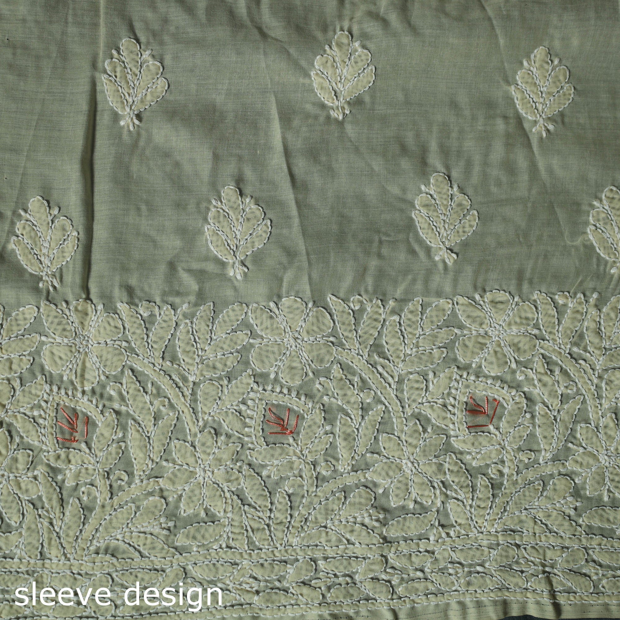 Lucknow Chikankari Parsi Style Hand Embroidered Pure Mul Cotton Unstitched Kurta Material (2.8M) 14 - Image 4