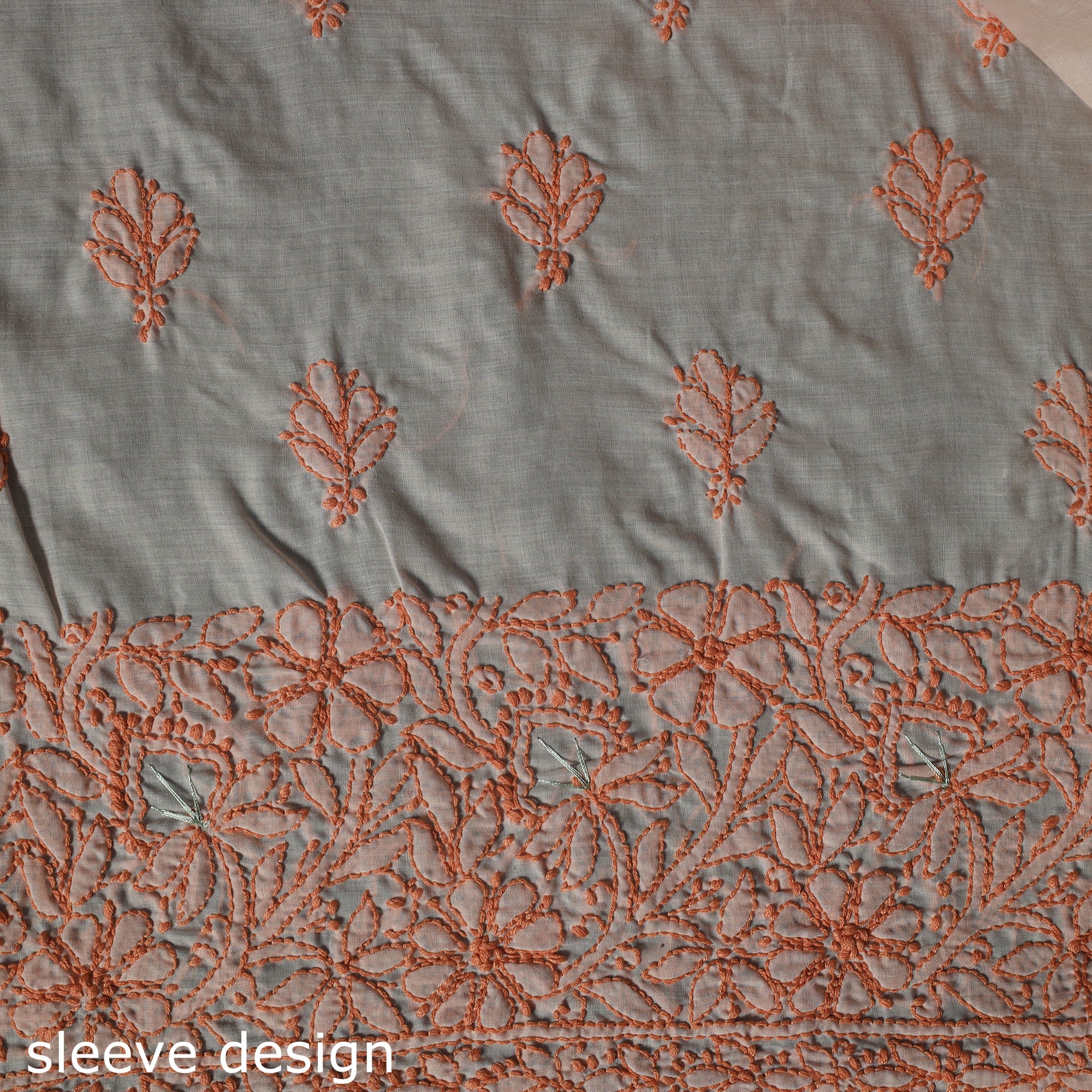 Lucknow Chikankari Parsi Style Hand Embroidered Pure Mul Cotton Unstitched Kurta Material (2.8M) 22 - Image 4