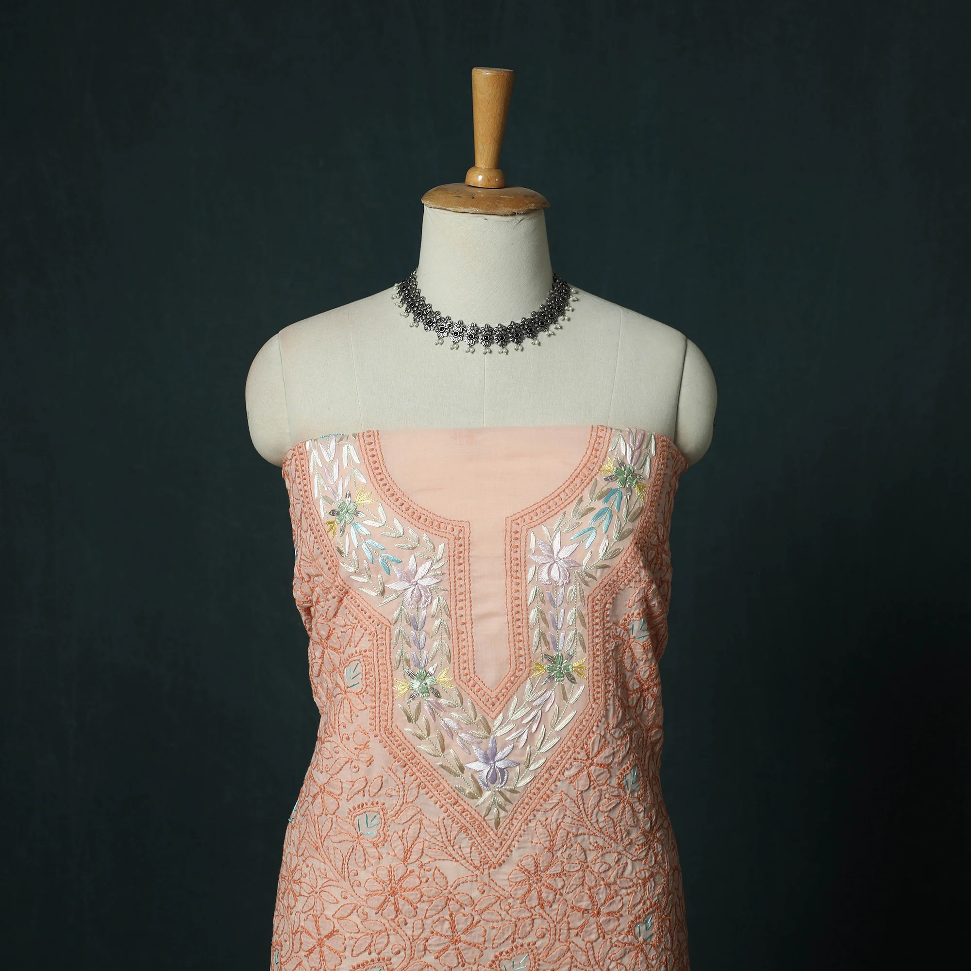 Lucknow Chikankari Parsi Style Hand Embroidered Pure Mul Cotton Unstitched Kurta Material (2.8M) 23 - Image 2