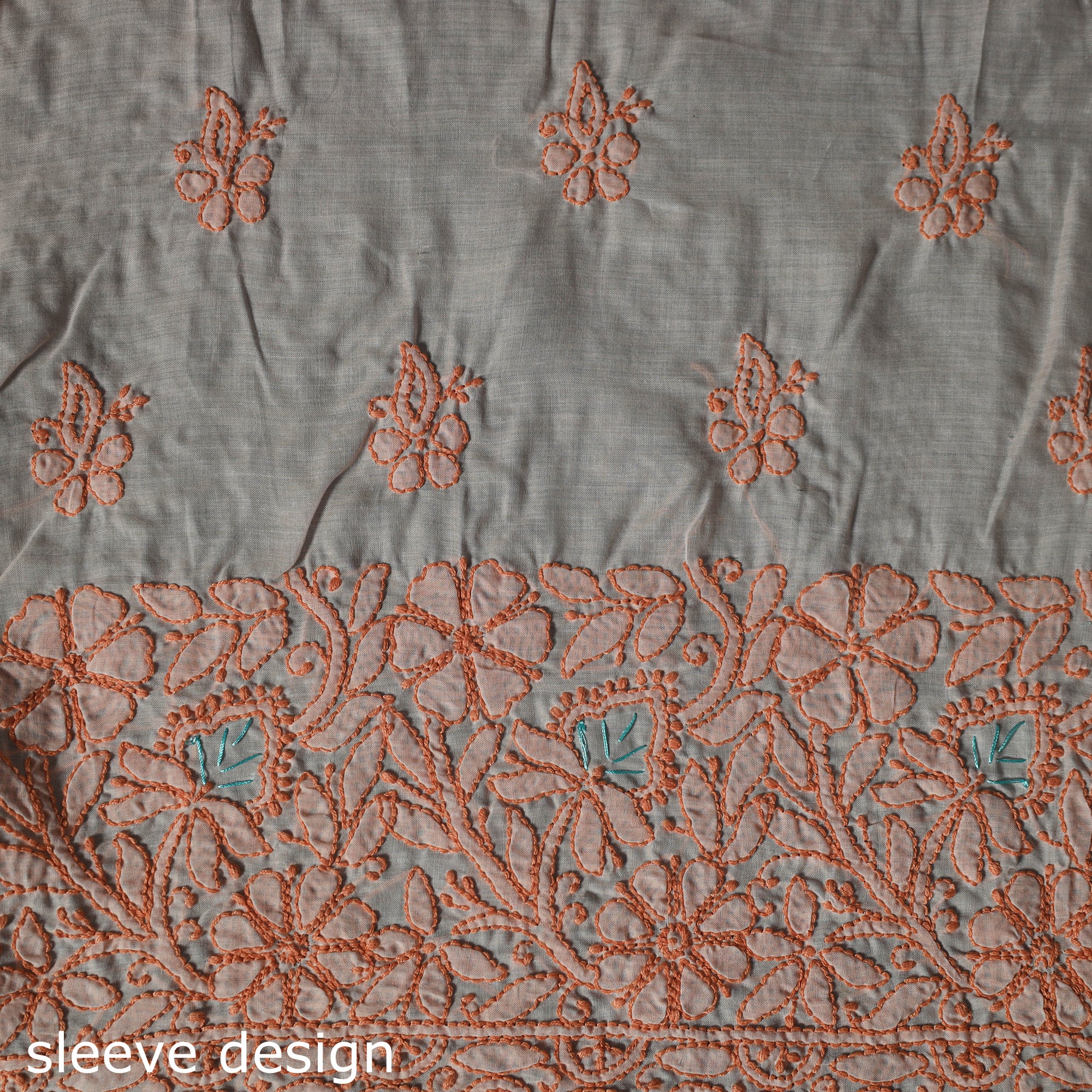 Lucknow Chikankari Parsi Style Hand Embroidered Pure Mul Cotton Unstitched Kurta Material (2.8M) 23 - Image 4