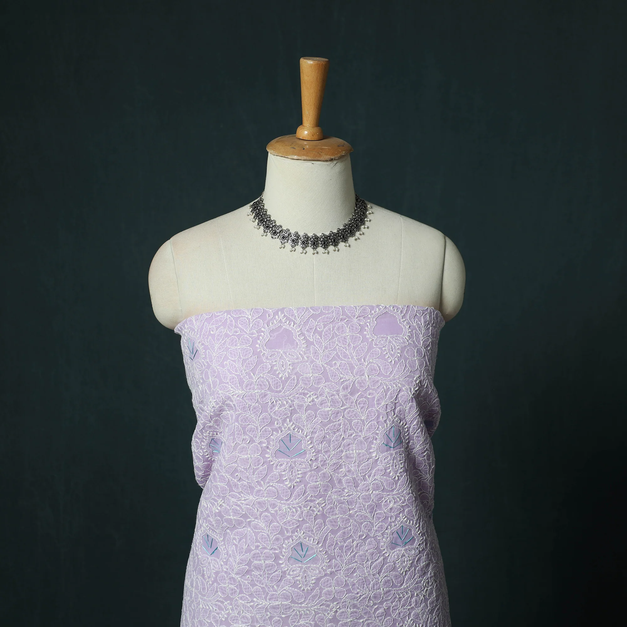 Lucknow Chikankari Parsi Style Hand Embroidered Pure Mul Cotton Unstitched Kurta Material (2.8M) 24 - Image 2