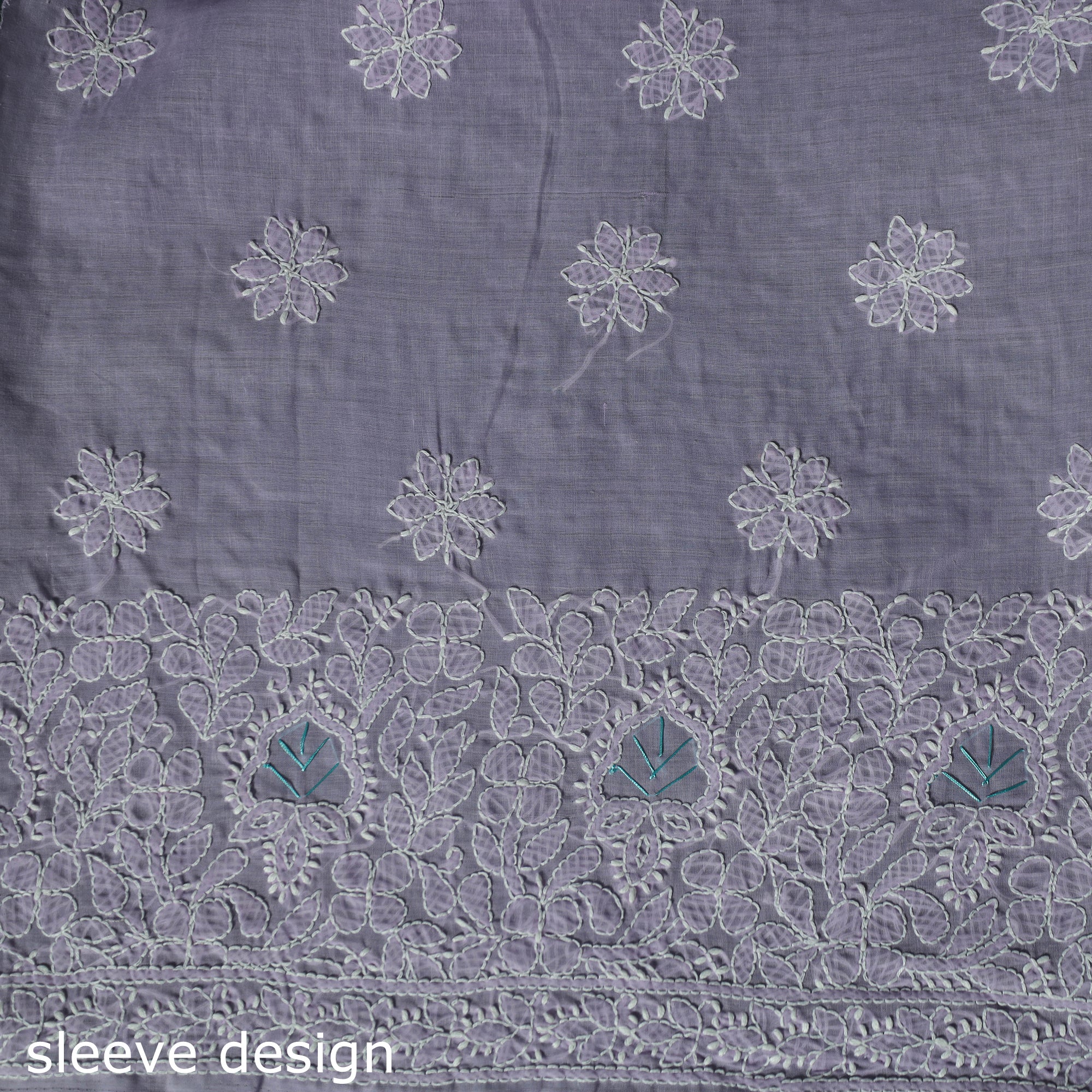 Lucknow Chikankari Parsi Style Hand Embroidered Pure Mul Cotton Unstitched Kurta Material (2.8M) 24 - Image 4