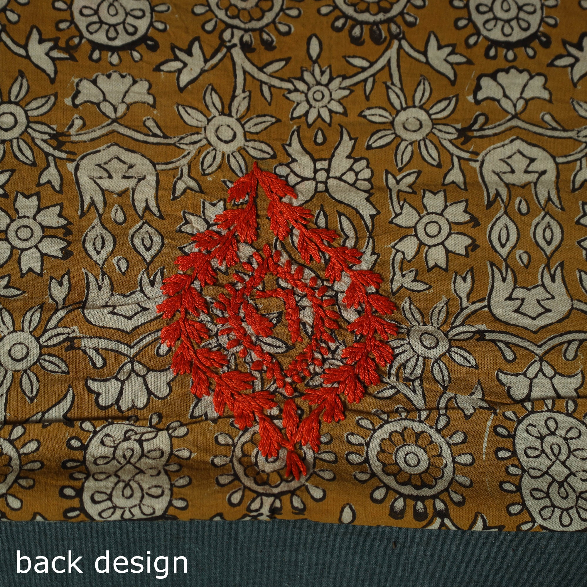 Lucknowi Chikankari Hand Embroidered Bagru Cotton Unstitched Kurta Material (2.5M) 02 - Image 5