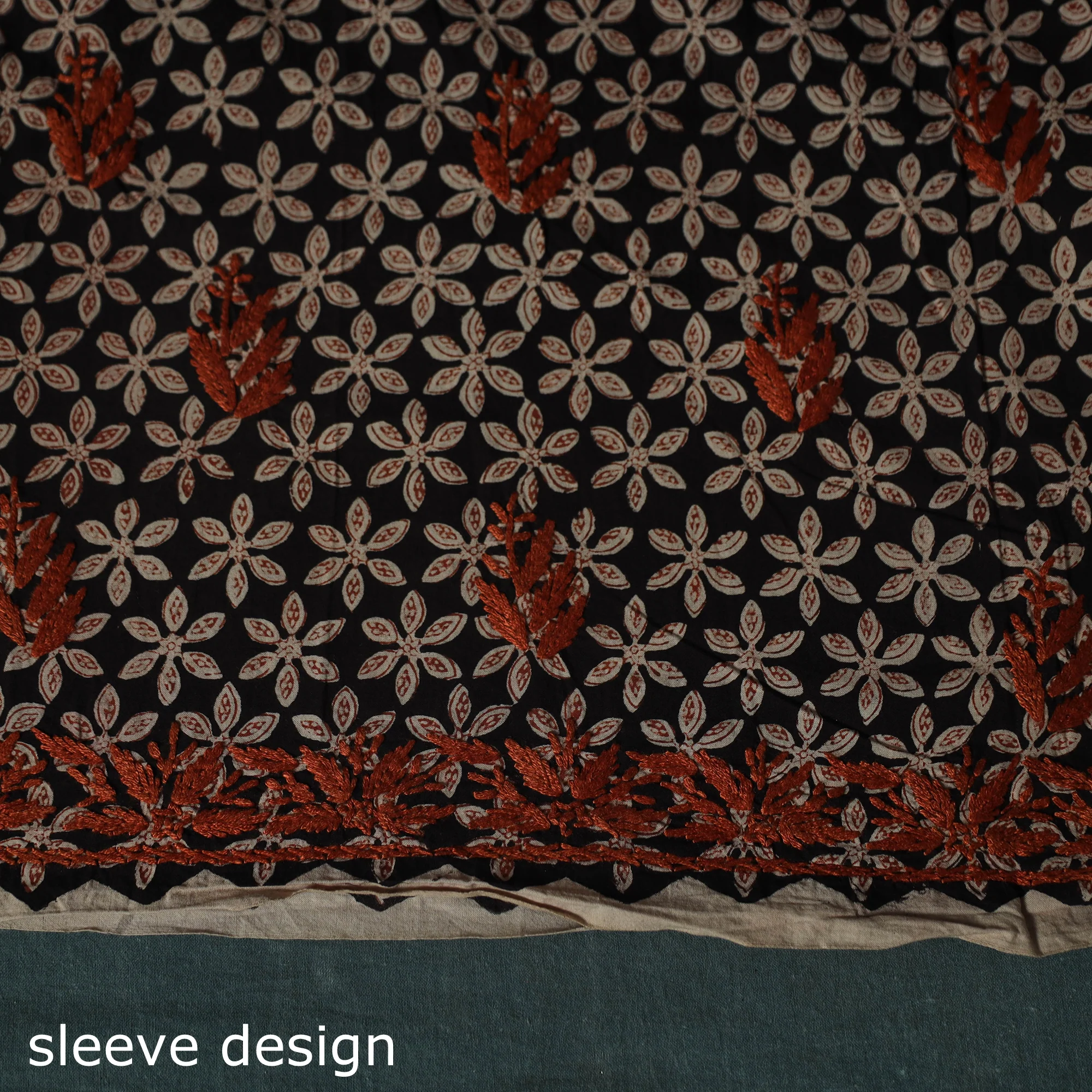 Lucknowi Chikankari Hand Embroidered Bagru Cotton Unstitched Kurta Material (2.5M) 04 - Image 4