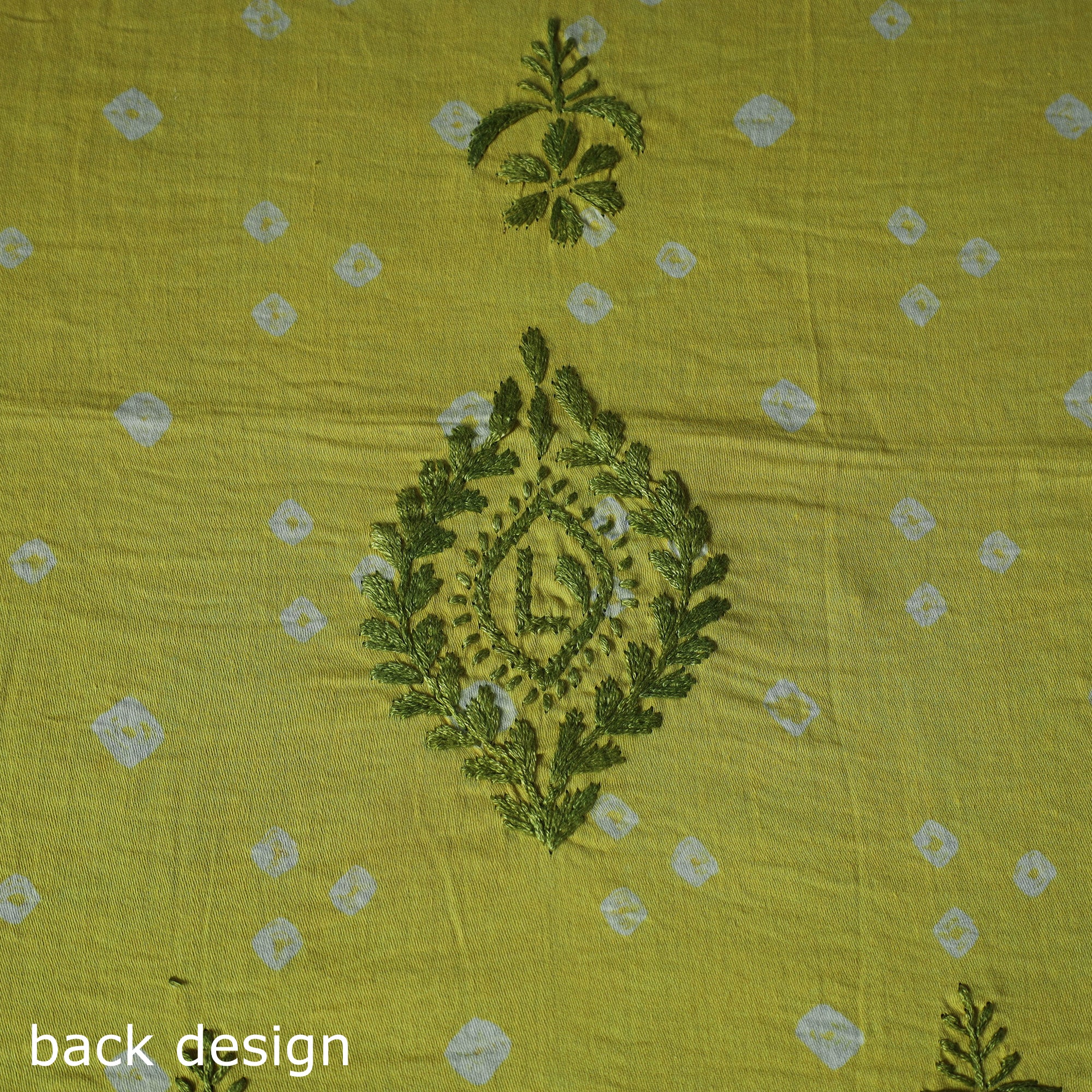 Lucknowi Chikankari Hand Embroidered Bandhani Cotton Unstitched Kurta Material (2.5M) 12 - Image 5
