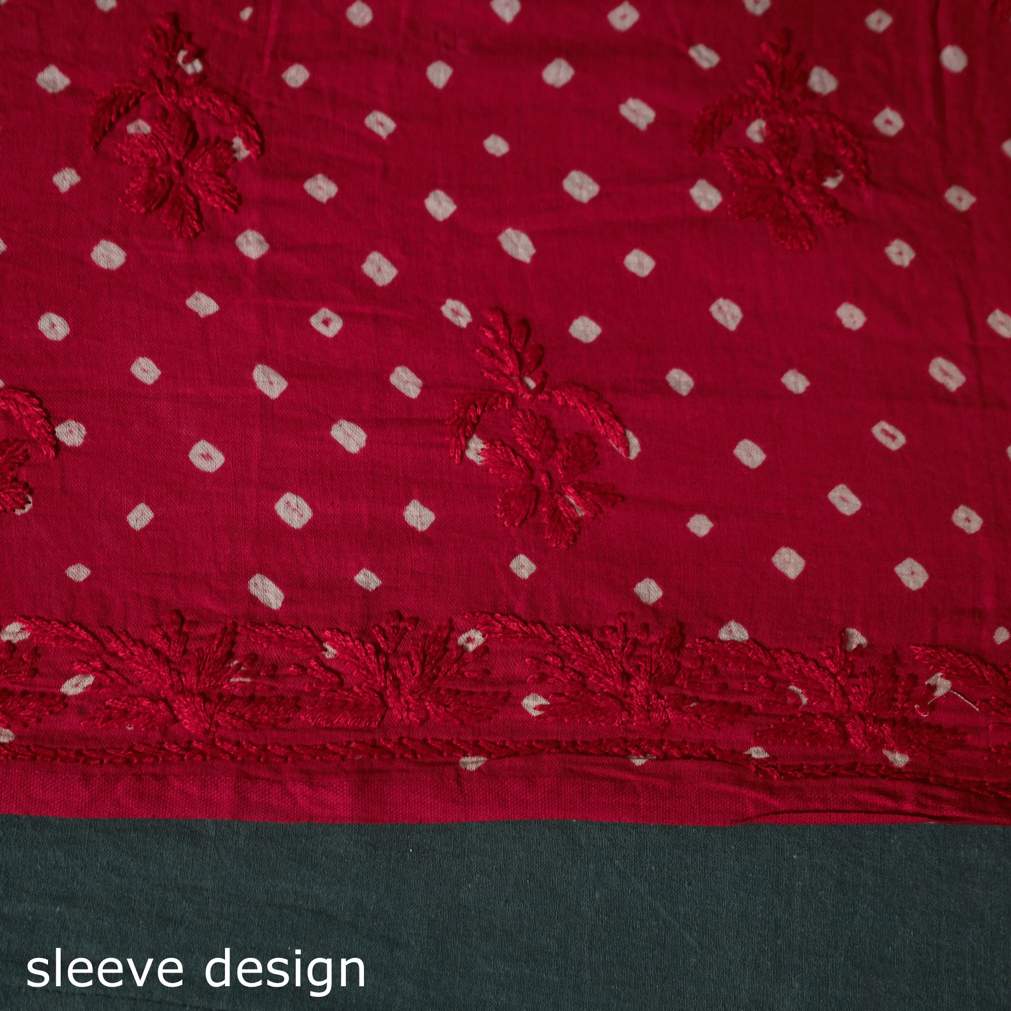 Lucknowi Chikankari Hand Embroidered Bandhani Cotton Unstitched Kurta Material (2.5M) 13 - Image 4
