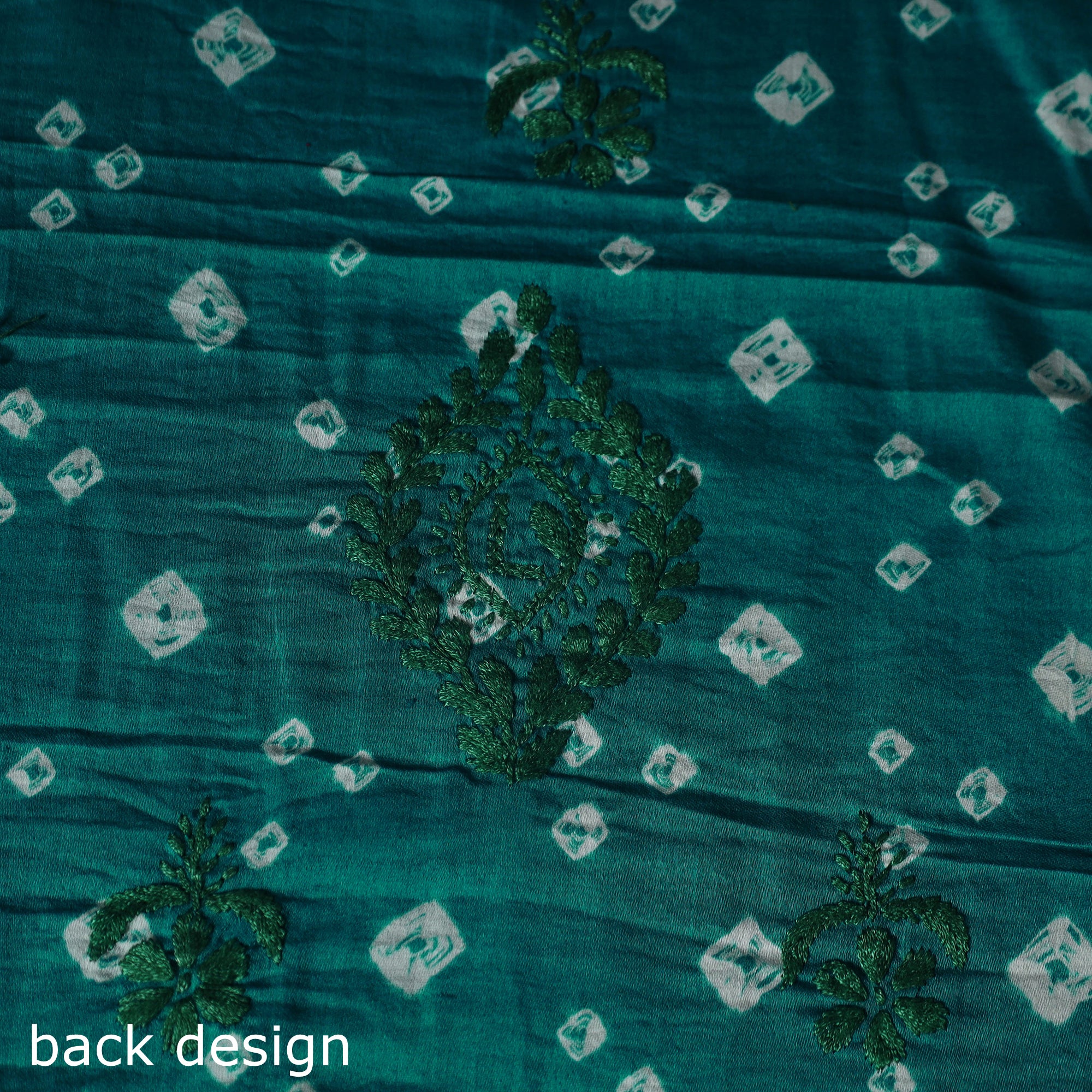 Lucknowi Chikankari Hand Embroidered Bandhani Cotton Unstitched Kurta Material (2.5M) 16 - Image 5