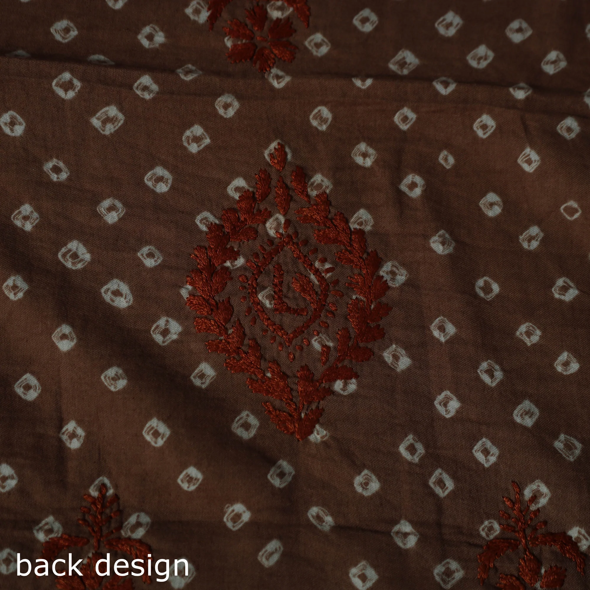 Lucknowi Chikankari Hand Embroidered Bandhani Cotton Unstitched Kurta Material (2.5M) 17 - Image 4