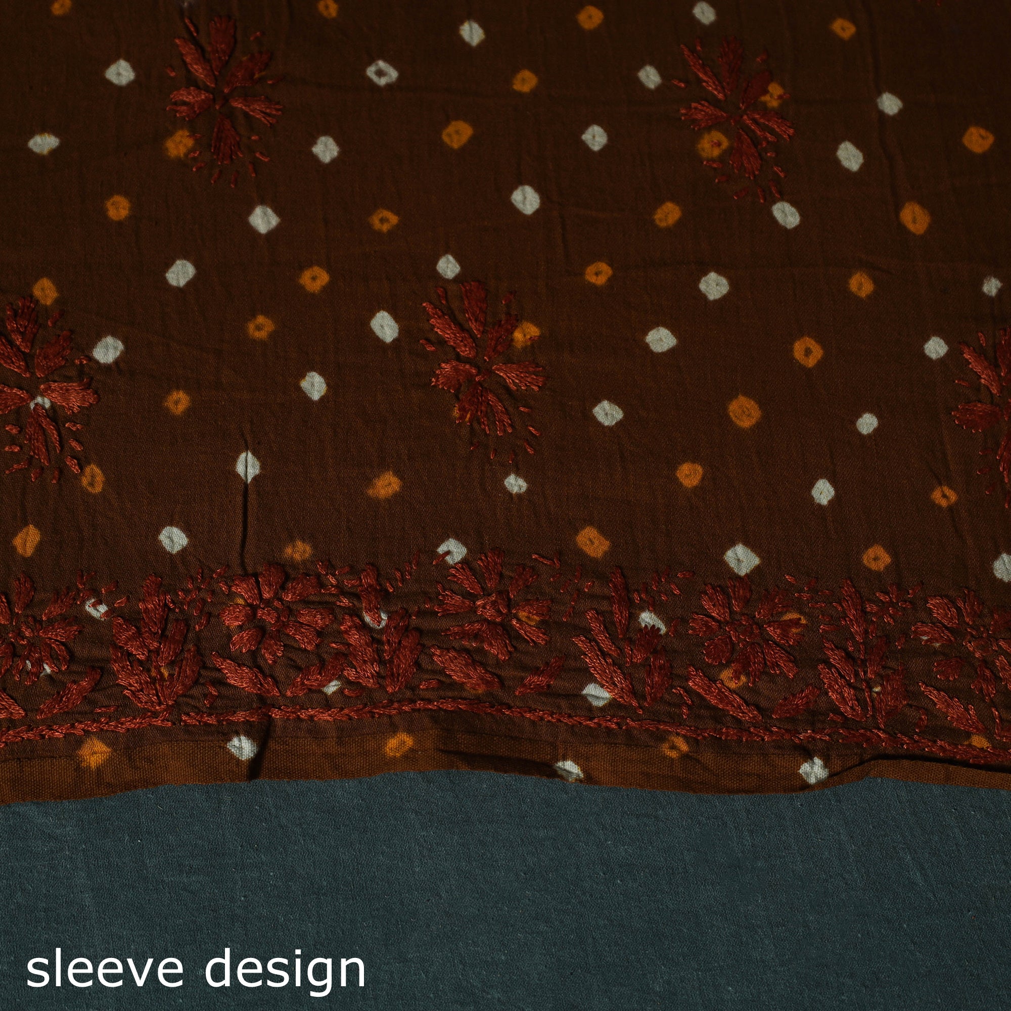 Lucknowi Chikankari Hand Embroidered Bandhani Cotton Unstitched Kurta Material (2.5M) 18 - Image 4
