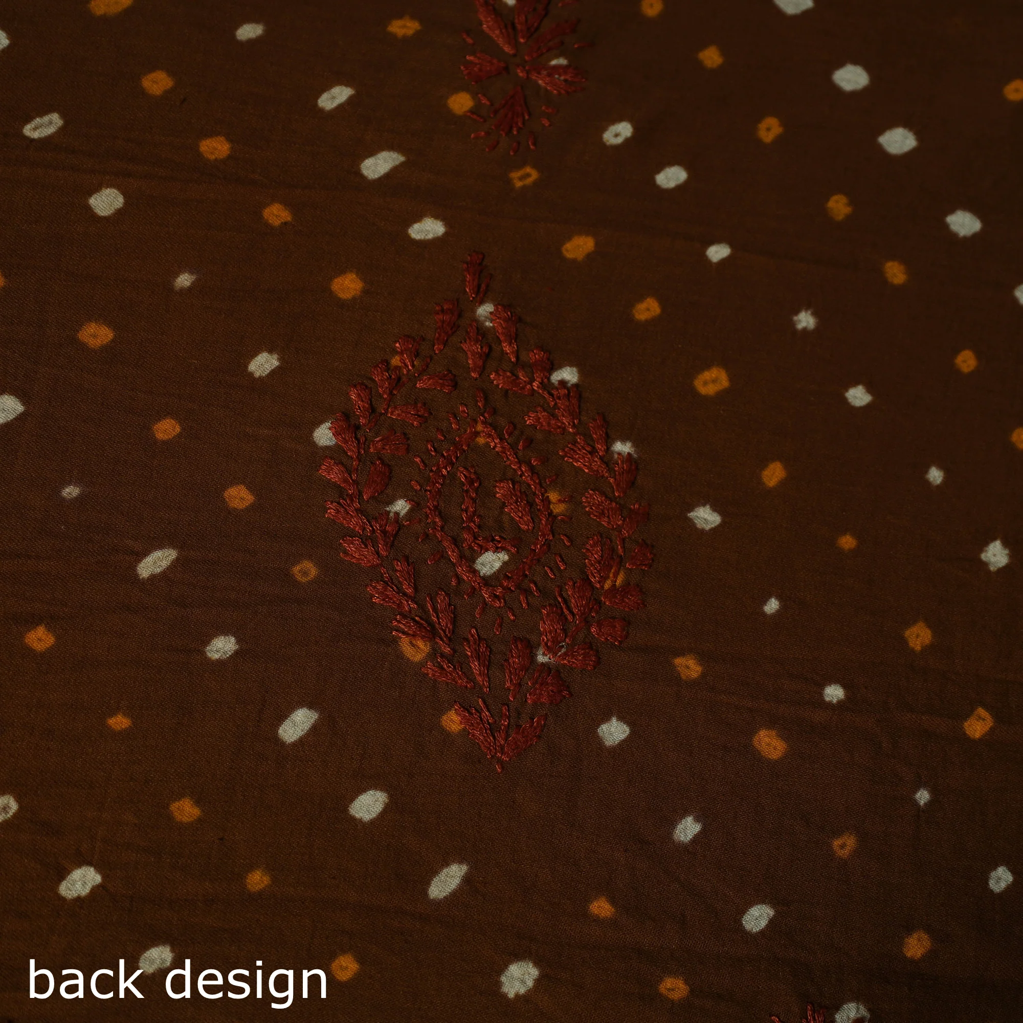 Lucknowi Chikankari Hand Embroidered Bandhani Cotton Unstitched Kurta Material (2.5M) 18 - Image 5