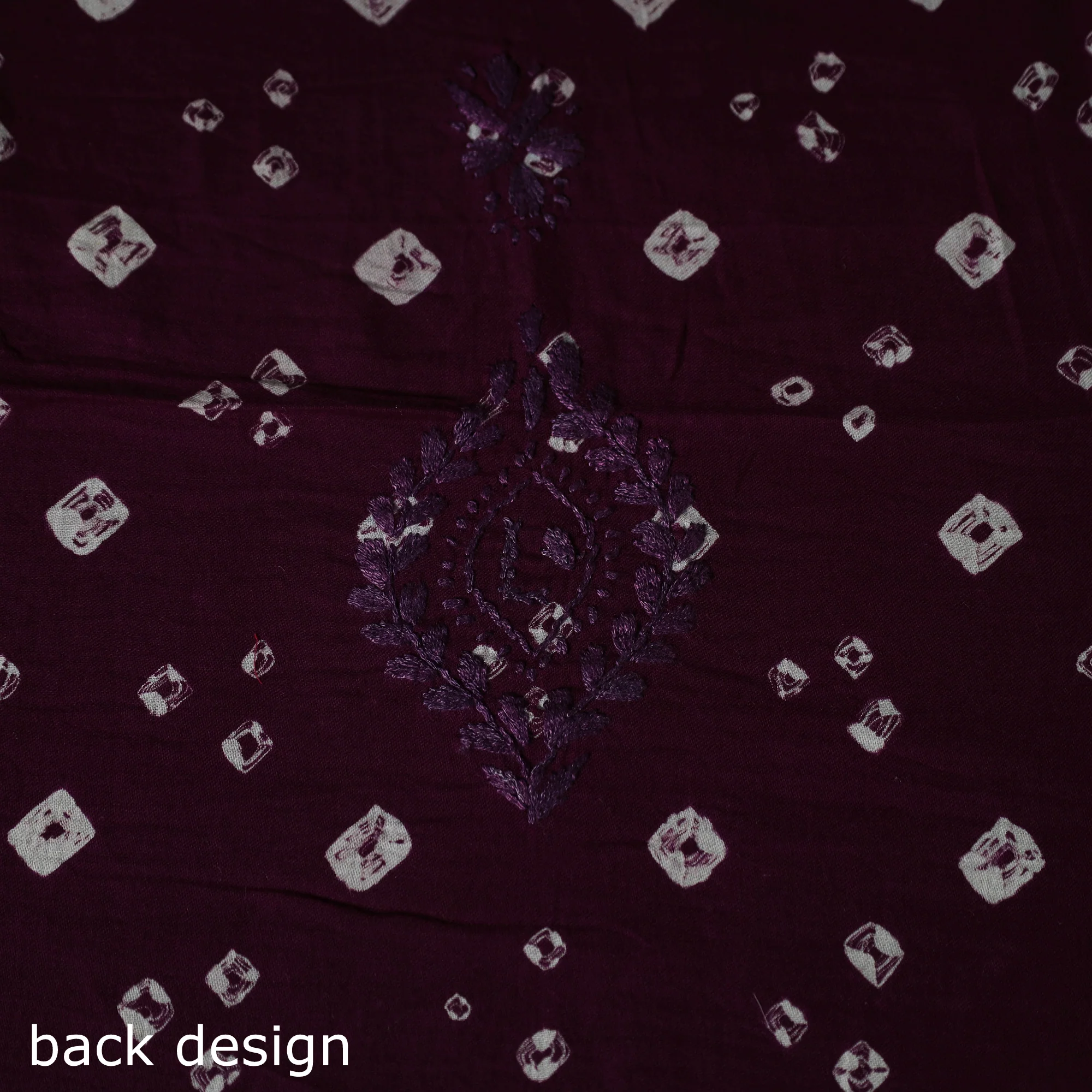 Lucknowi Chikankari Hand Embroidered Bandhani Cotton Unstitched Kurta Material (2.5M) 21 - Image 5