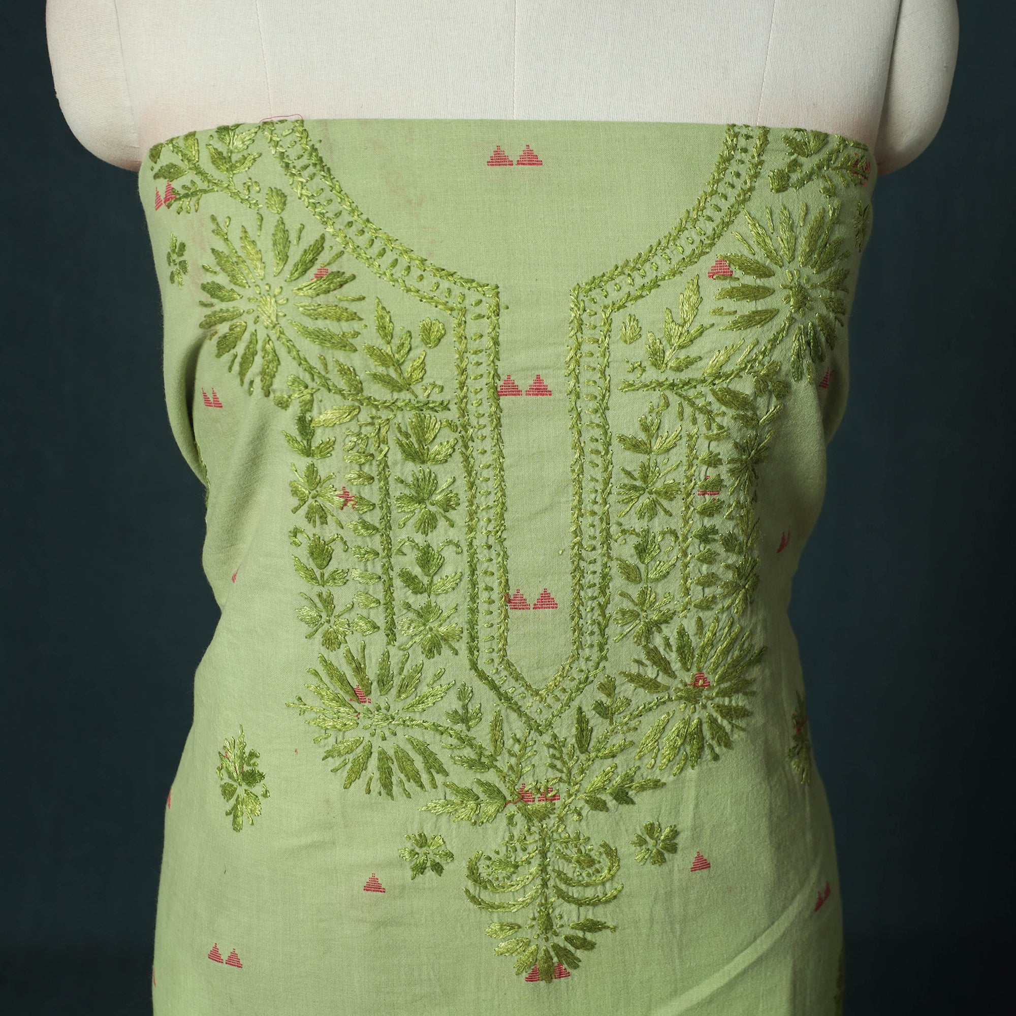 Lucknowi Chikankari Hand Embroidered Jacquard Cotton Unstitched Kurta Material (2.5M) 37 - Image 3
