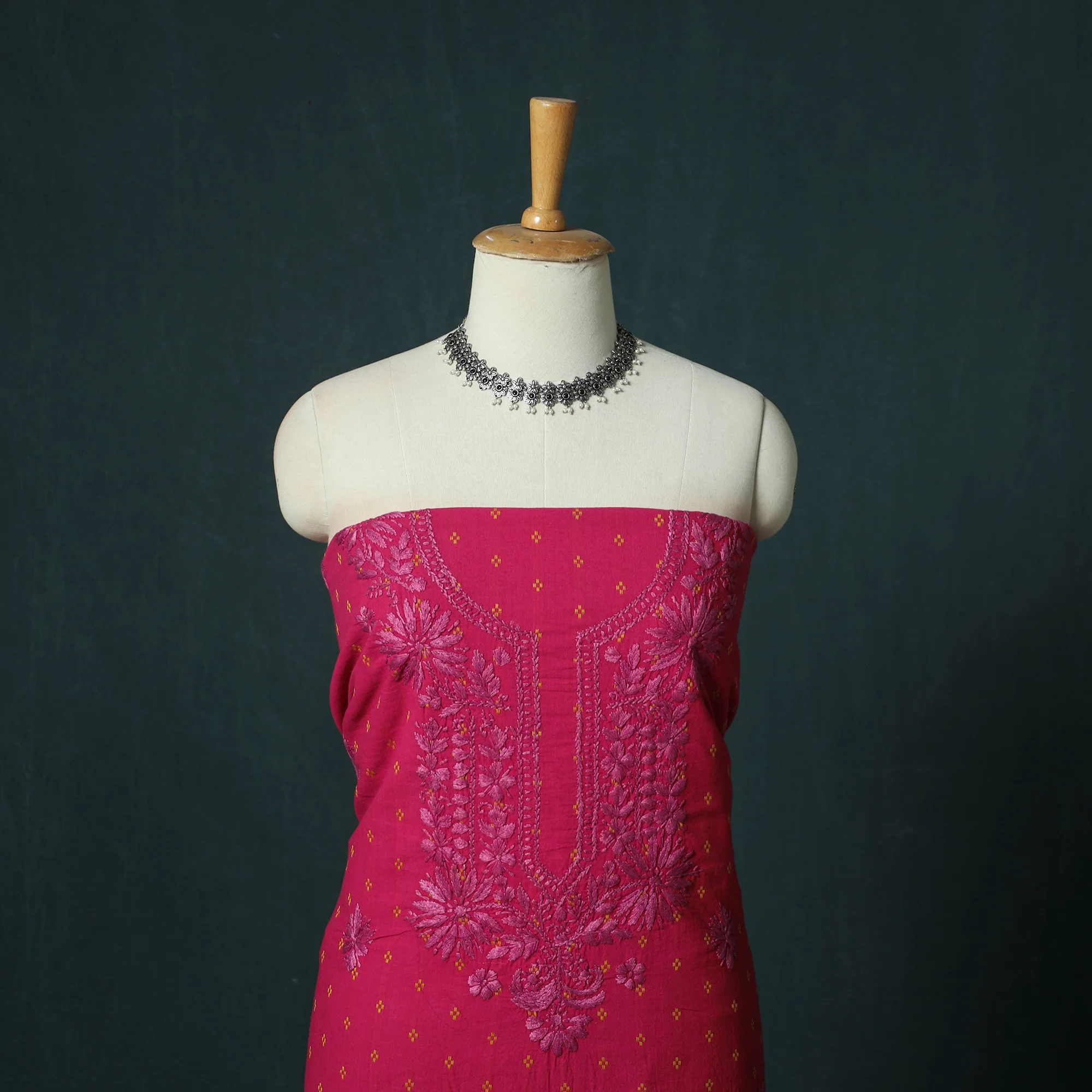 Lucknowi Chikankari Hand Embroidered Jacquard Cotton Unstitched Kurta Material (2.5M) 41 - Image 2