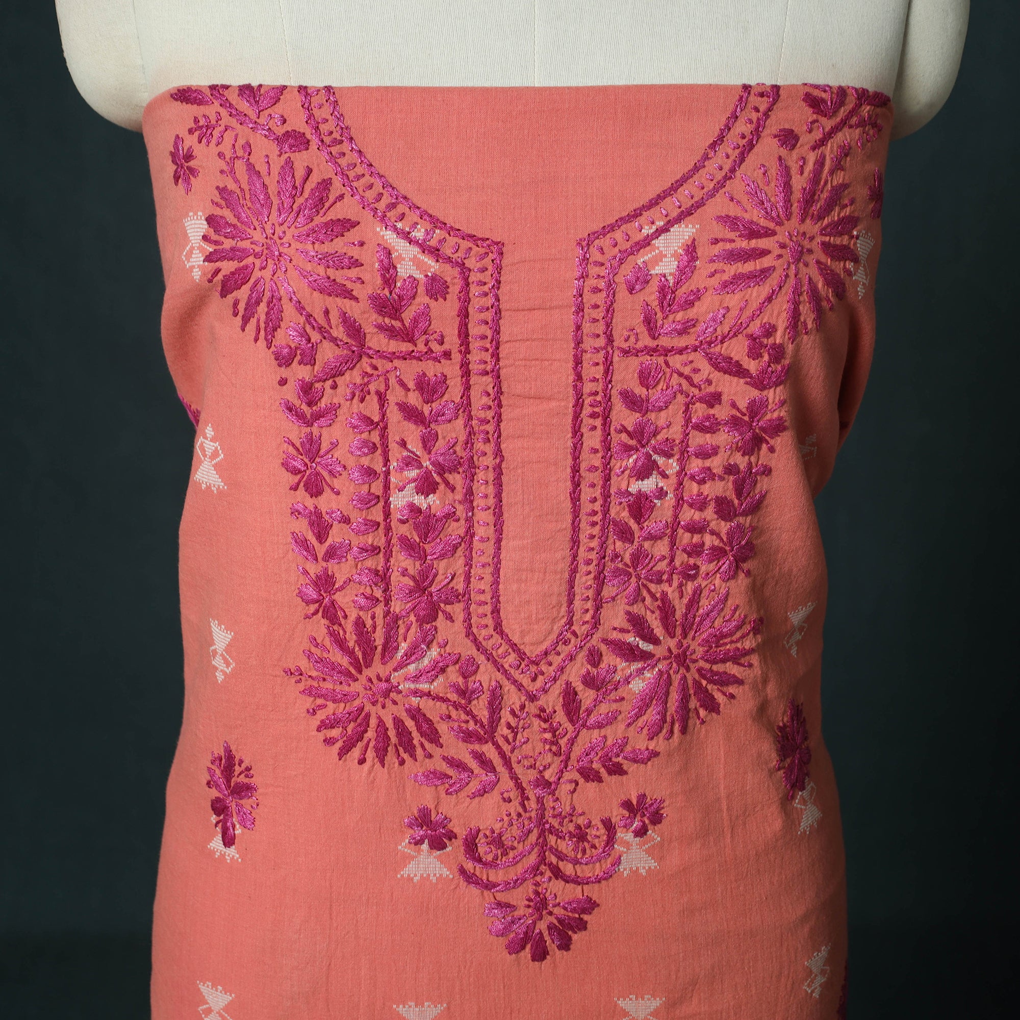 Lucknowi Chikankari Hand Embroidered Jacquard Cotton Unstitched Kurta Material (2.5M) 42 - Image 3