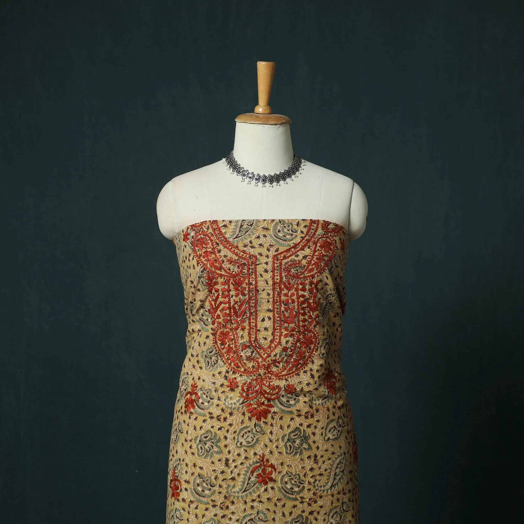 Lucknowi Chikankari Hand Embroidered Kalamkari Cotton Unstitched Kurta Material (2.5M) 23 - Image 2