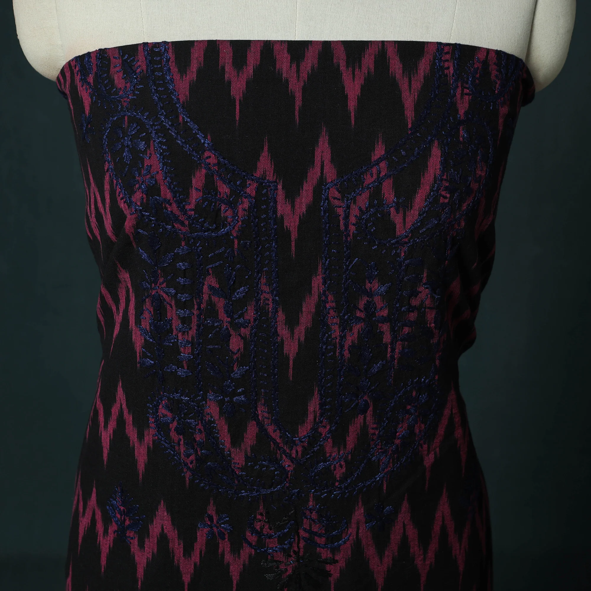 Lucknowi Chikankari Hand Embroidered Pochampally Ikat Cotton Unstitched Kurta Material (2.5M) 33 - Image 3