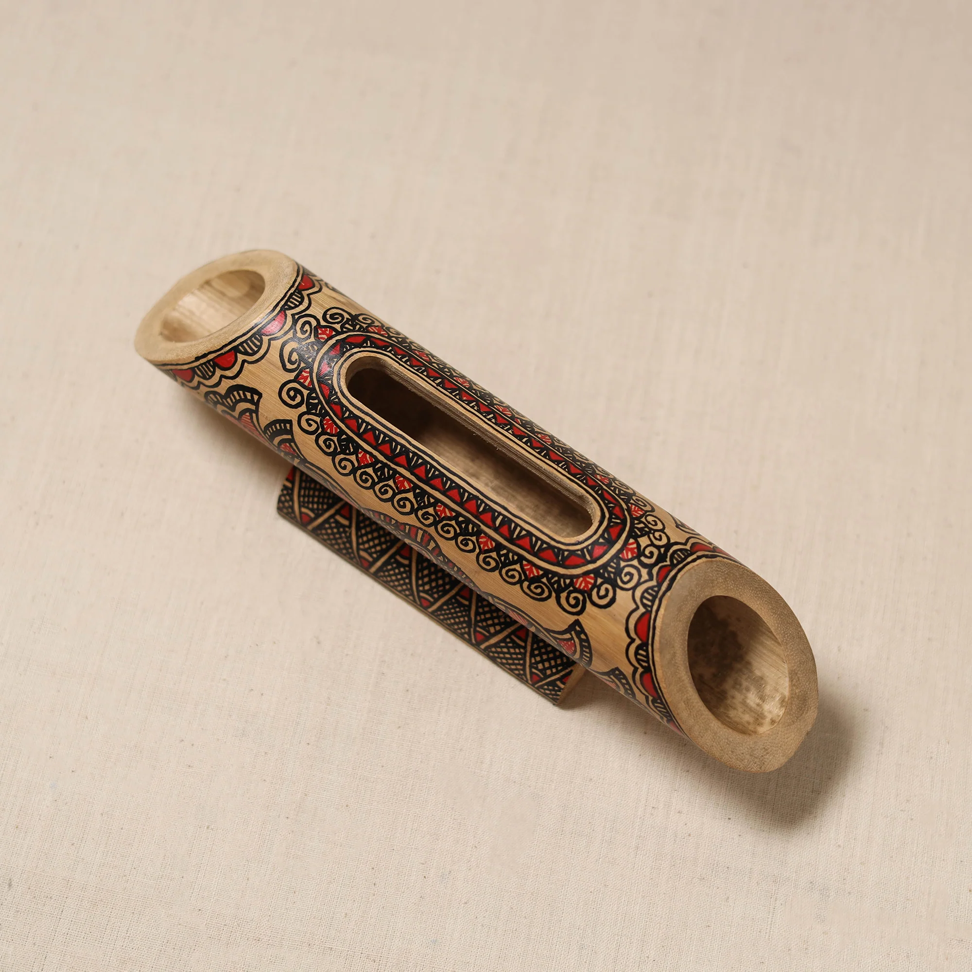 Brown - Madhubani Handpainted Hand Carved Natural Bamboo Phone Audio Amplifier Speaker 01 - Image 2
