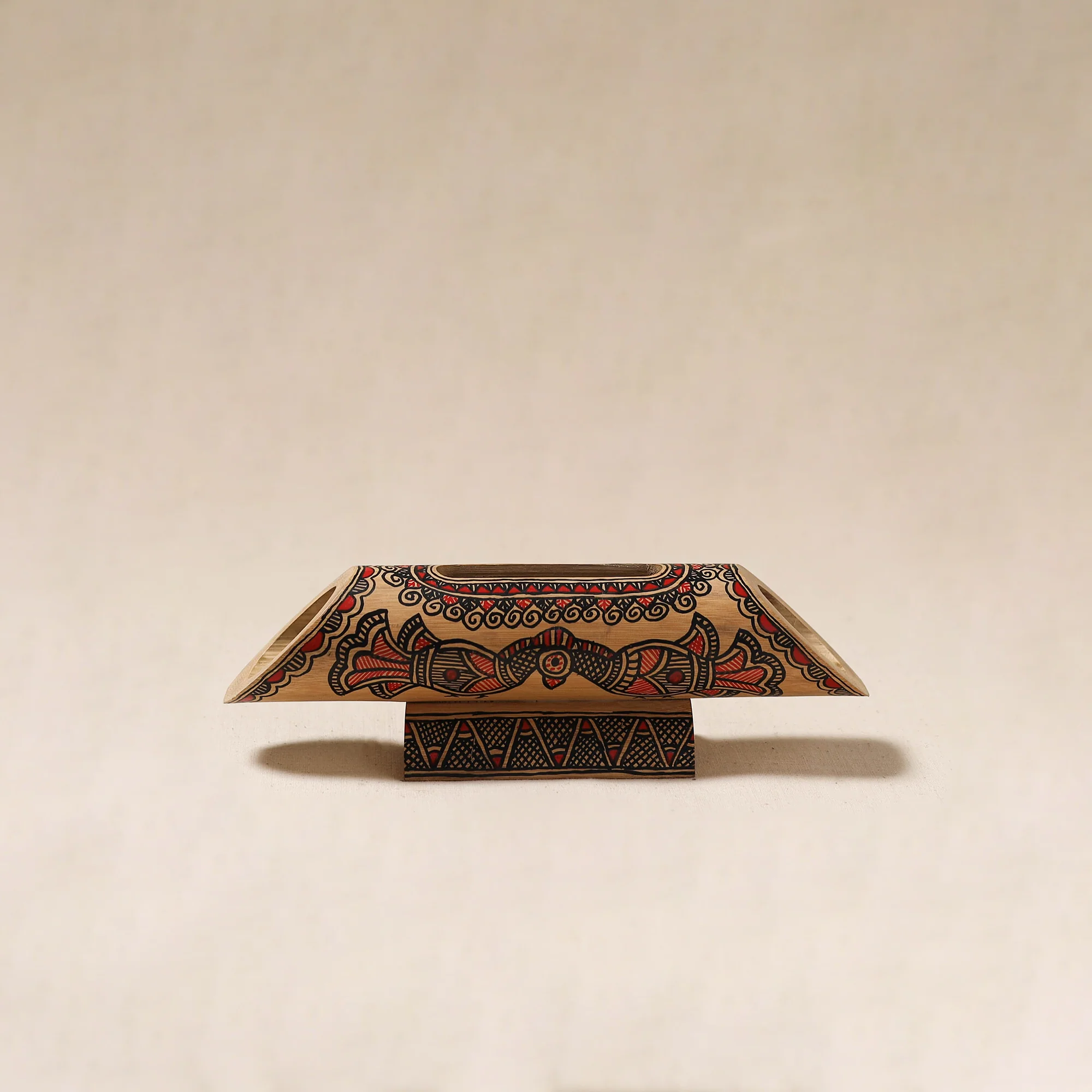 Brown - Madhubani Handpainted Hand Carved Natural Bamboo Phone Audio Amplifier Speaker 01 - Image 4