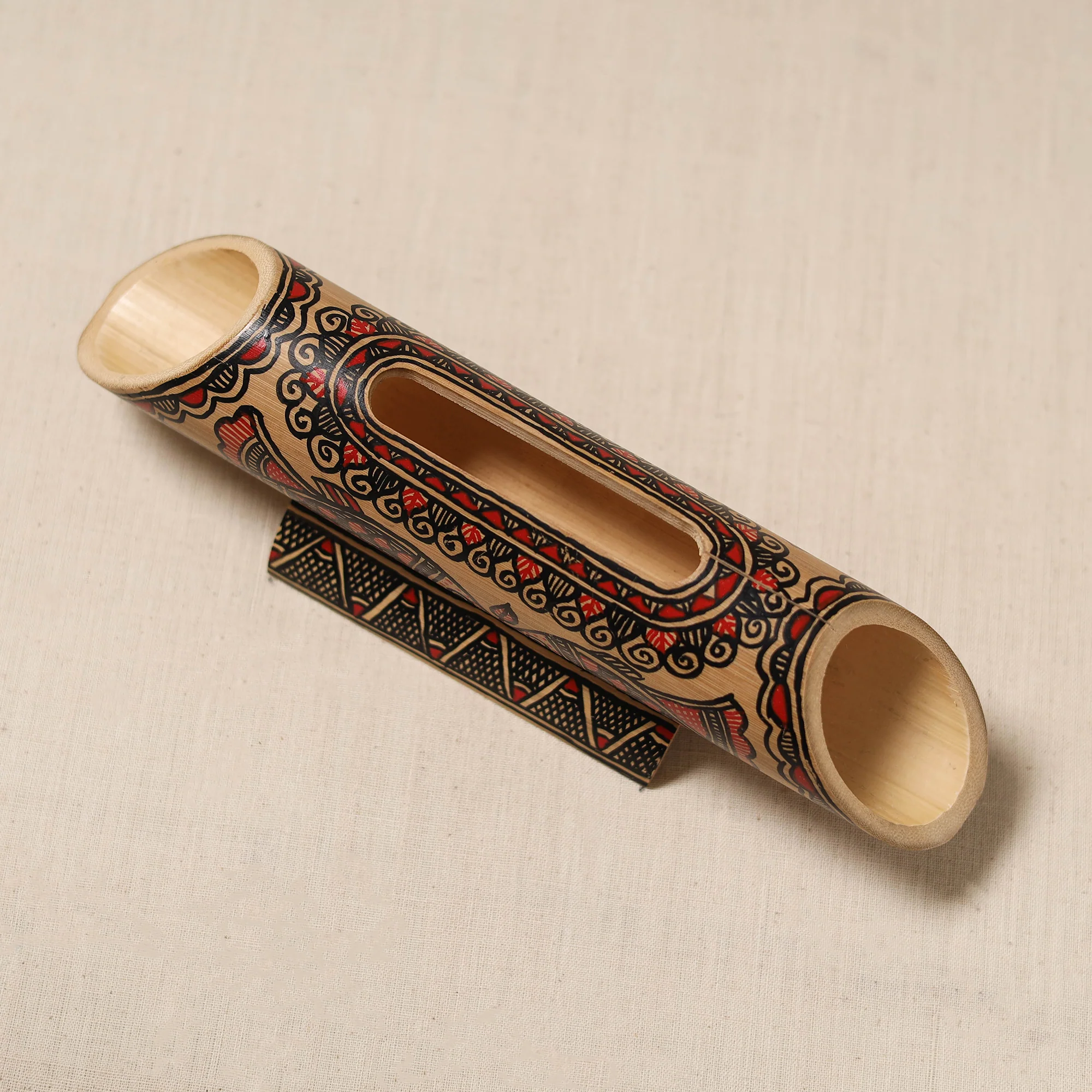 Brown - Madhubani Handpainted Hand Carved Natural Bamboo Phone Audio Amplifier Speaker 03 - Image 2