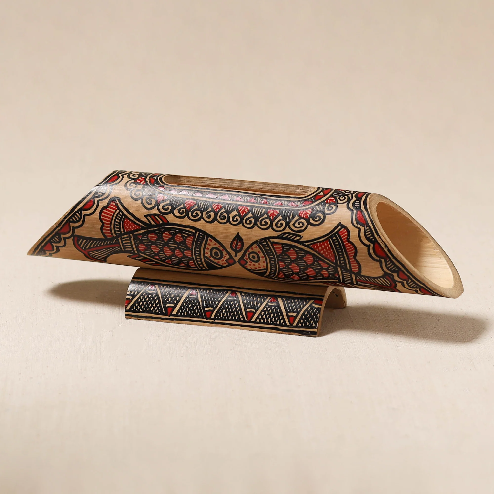 Brown - Madhubani Handpainted Hand Carved Natural Bamboo Phone Audio Amplifier Speaker 03 - Image 3
