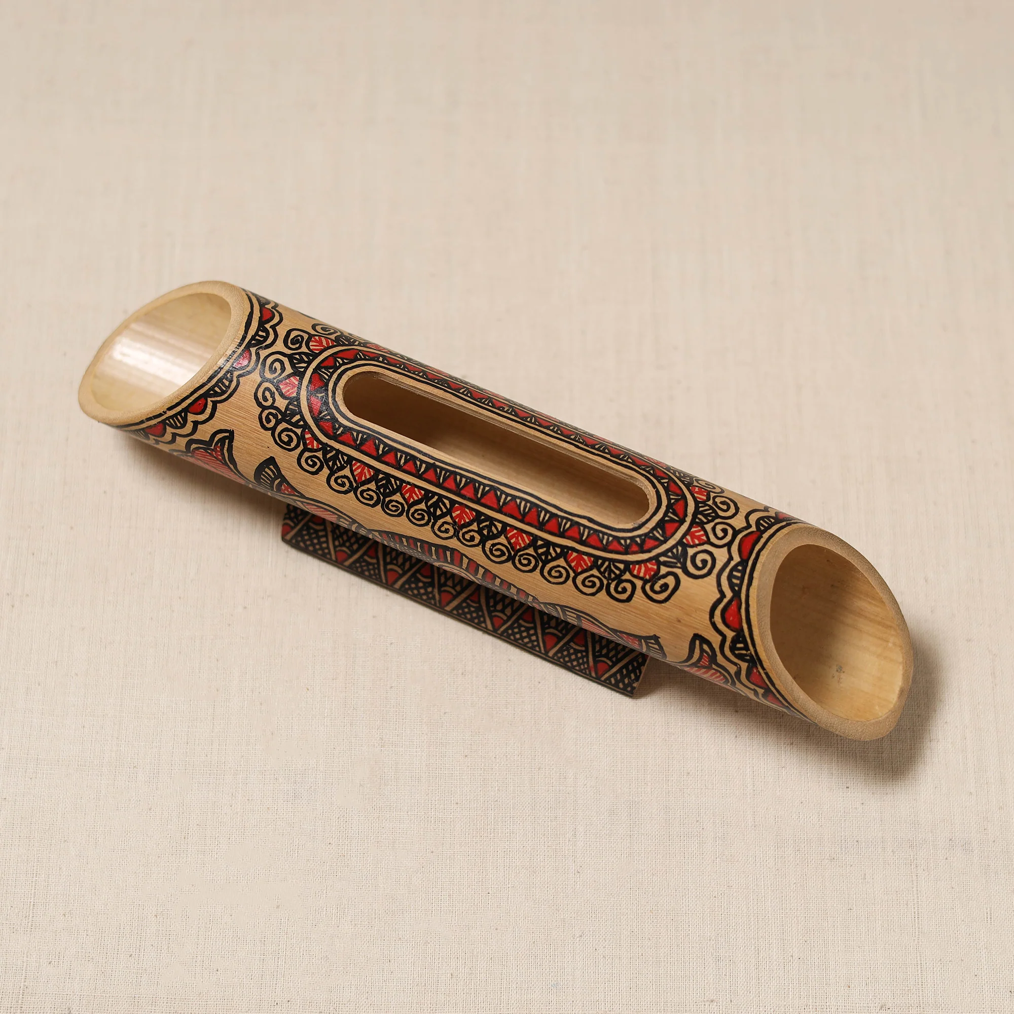 Brown - Madhubani Handpainted Hand Carved Natural Bamboo Phone Audio Amplifier Speaker 05 - Image 2