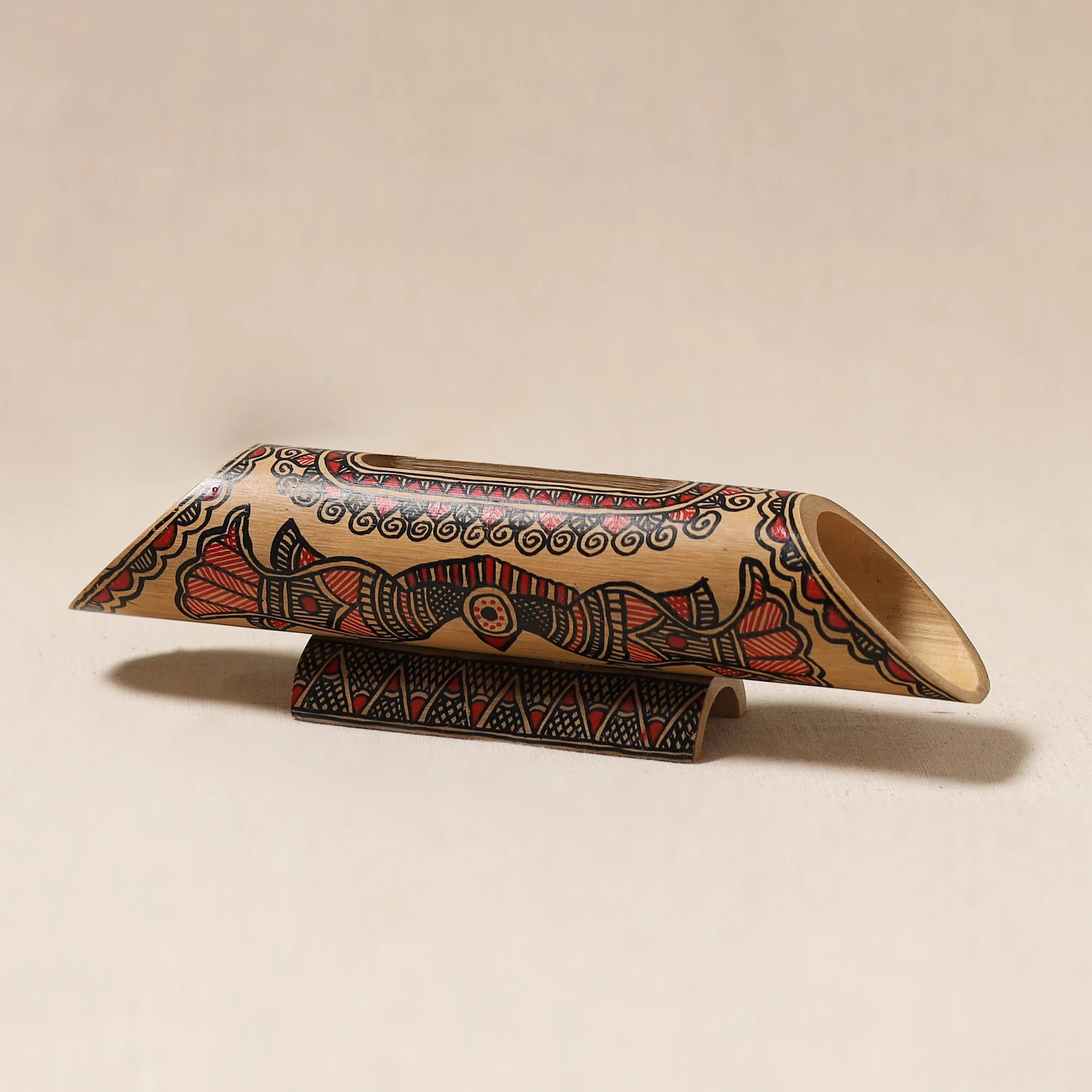 Brown - Madhubani Handpainted Hand Carved Natural Bamboo Phone Audio Amplifier Speaker 05 - Image 3
