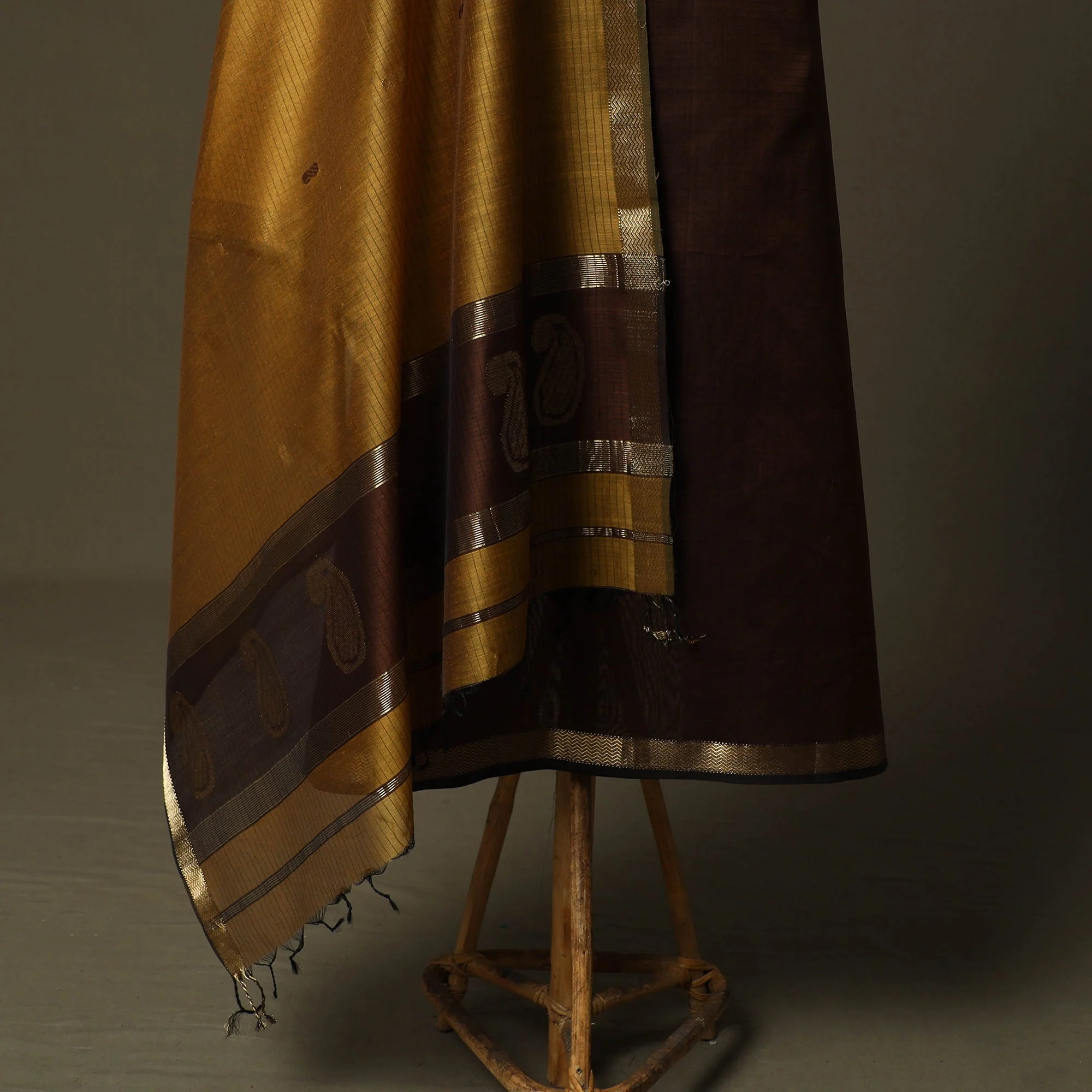 Brown - Maheshwari Silk Handloom 2pc Unstitched Dress Material with Zari Border 33 - Image 3