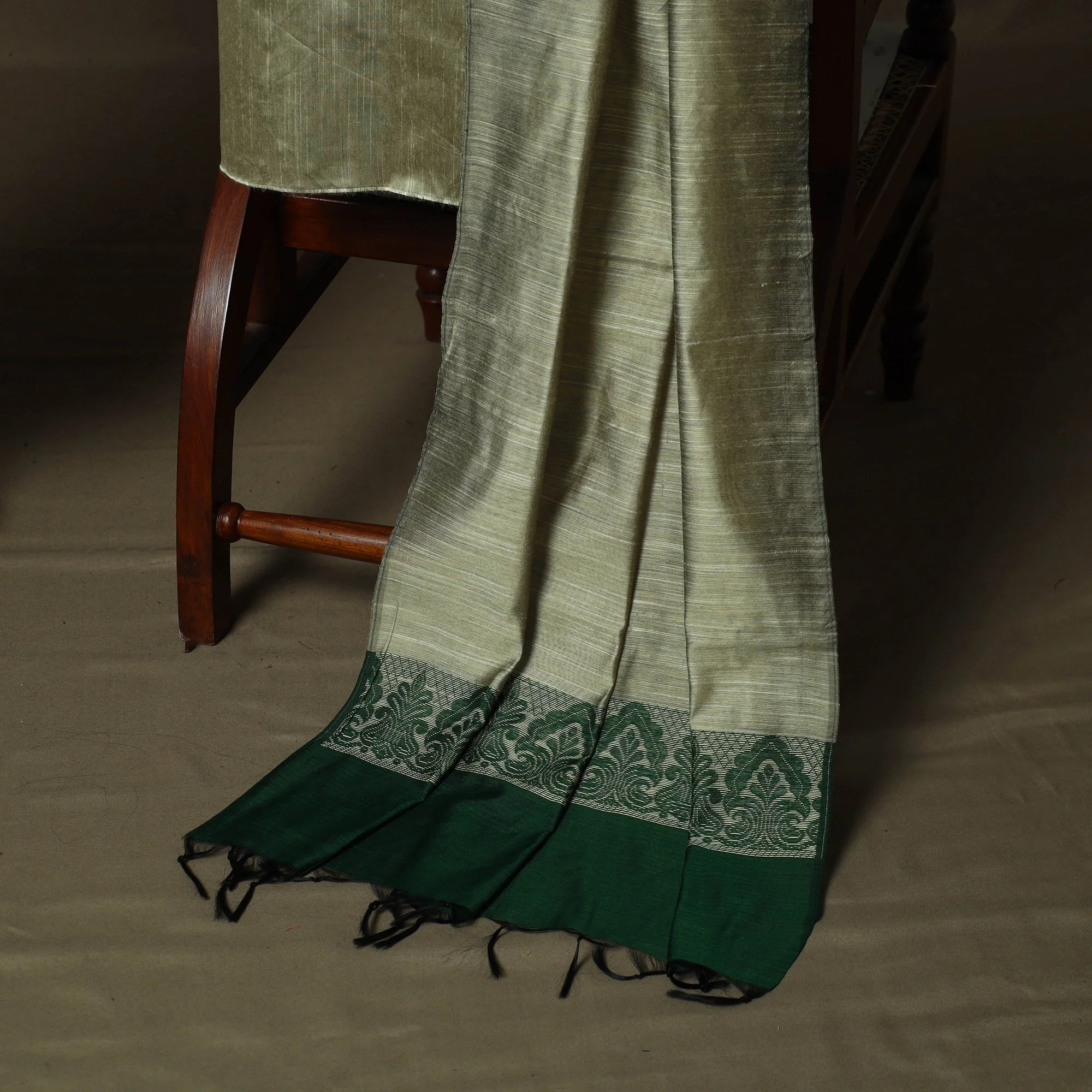 Green - Mangalagiri Silk Cotton Thread Work 3pc Unstitched Dress Material 127 - Image 4