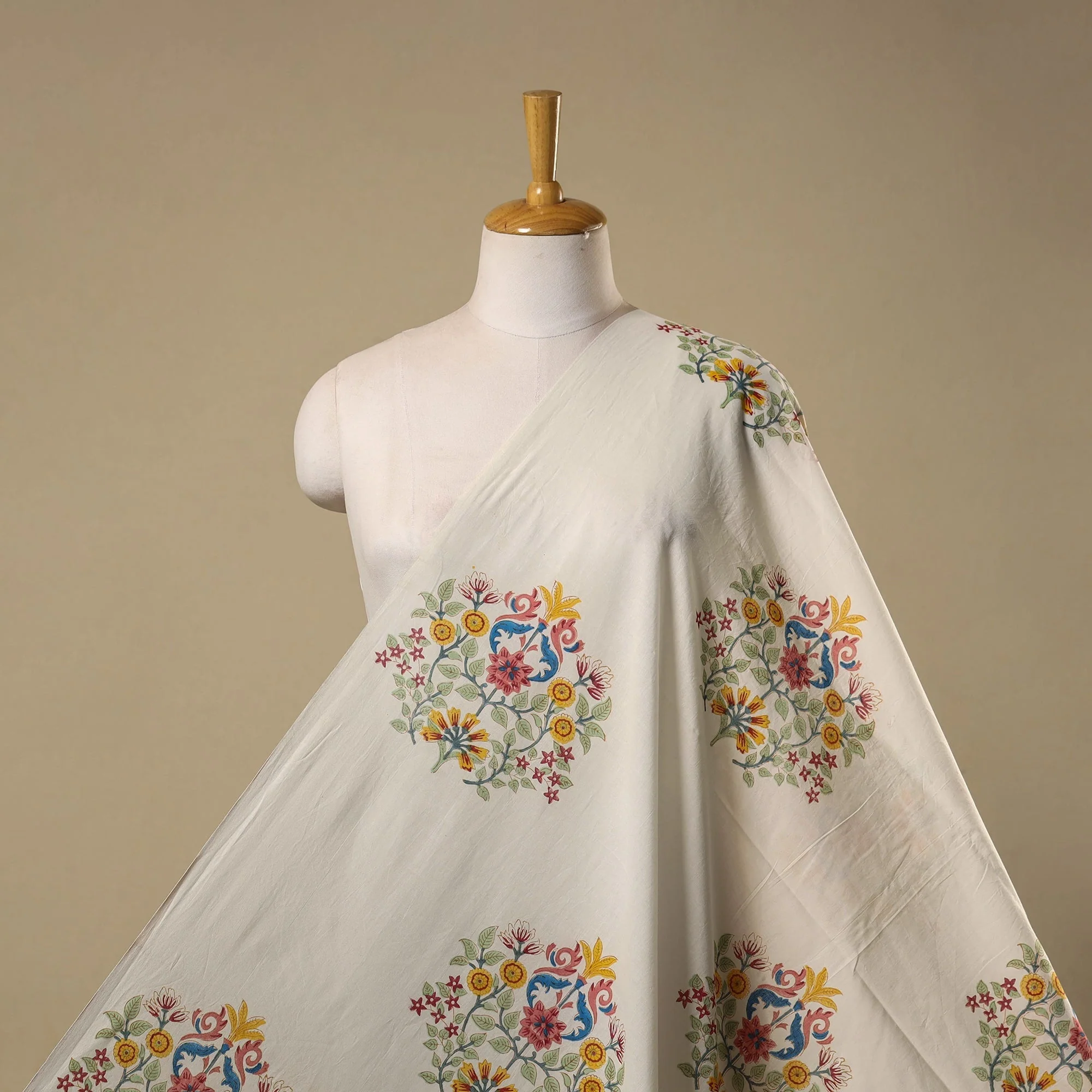White - Mughal Butta Hand Block Print Cotton Sanganeri Fabric 26