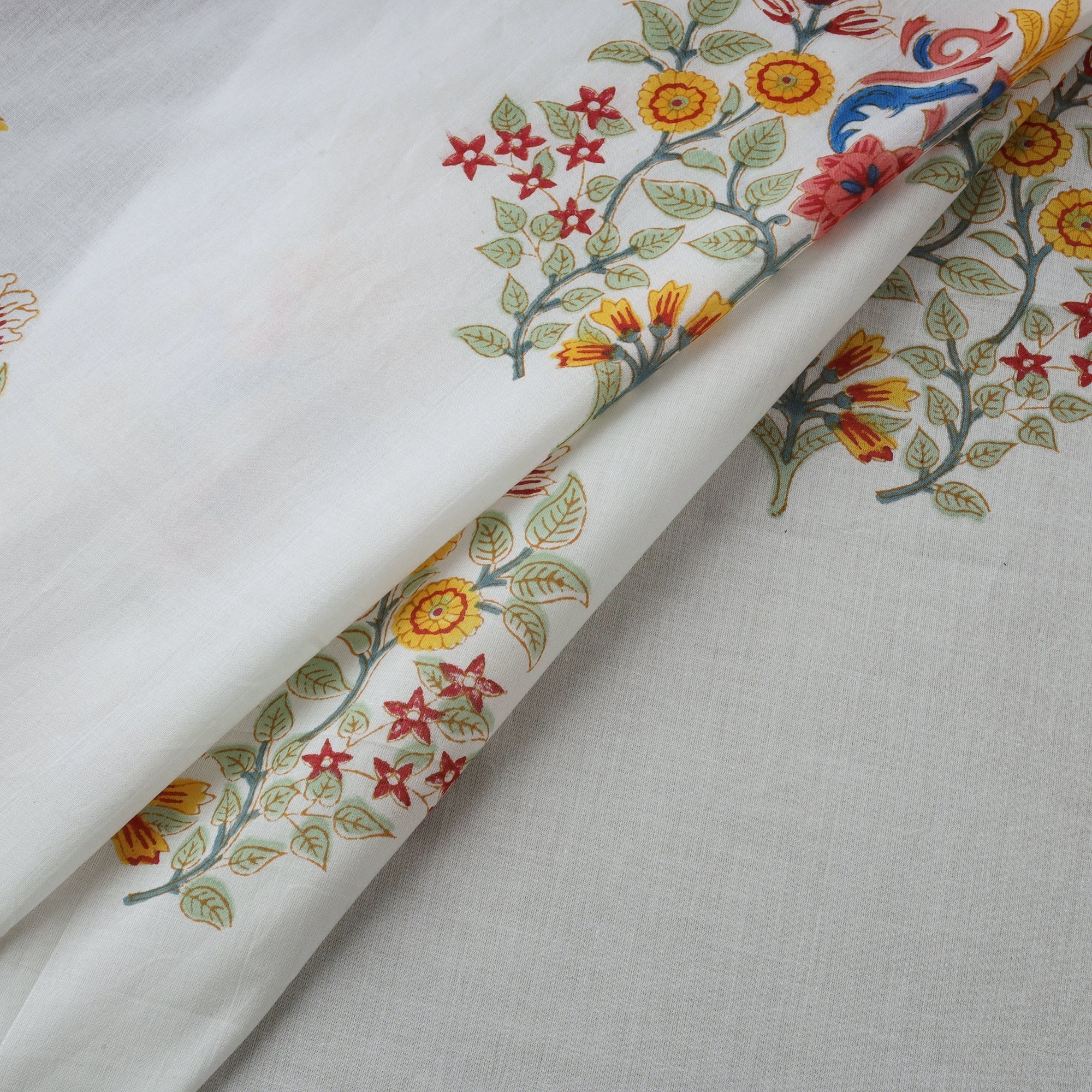 White - Mughal Butta Hand Block Print Cotton Sanganeri Fabric 26 - Image 2