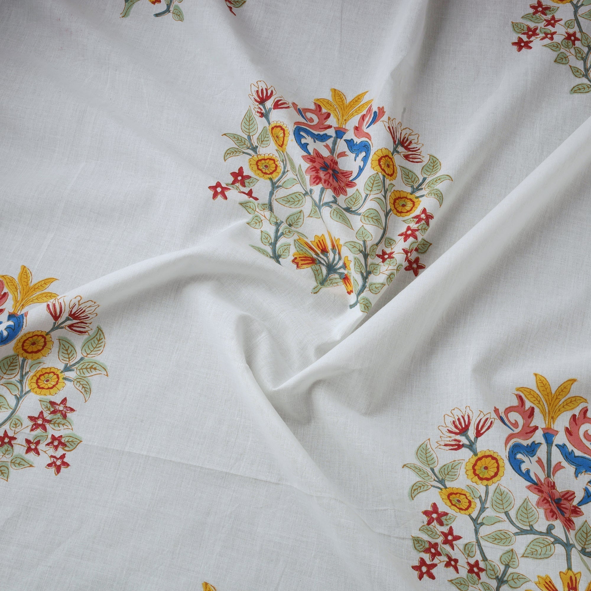 White - Mughal Butta Hand Block Print Cotton Sanganeri Fabric 26 - Image 3