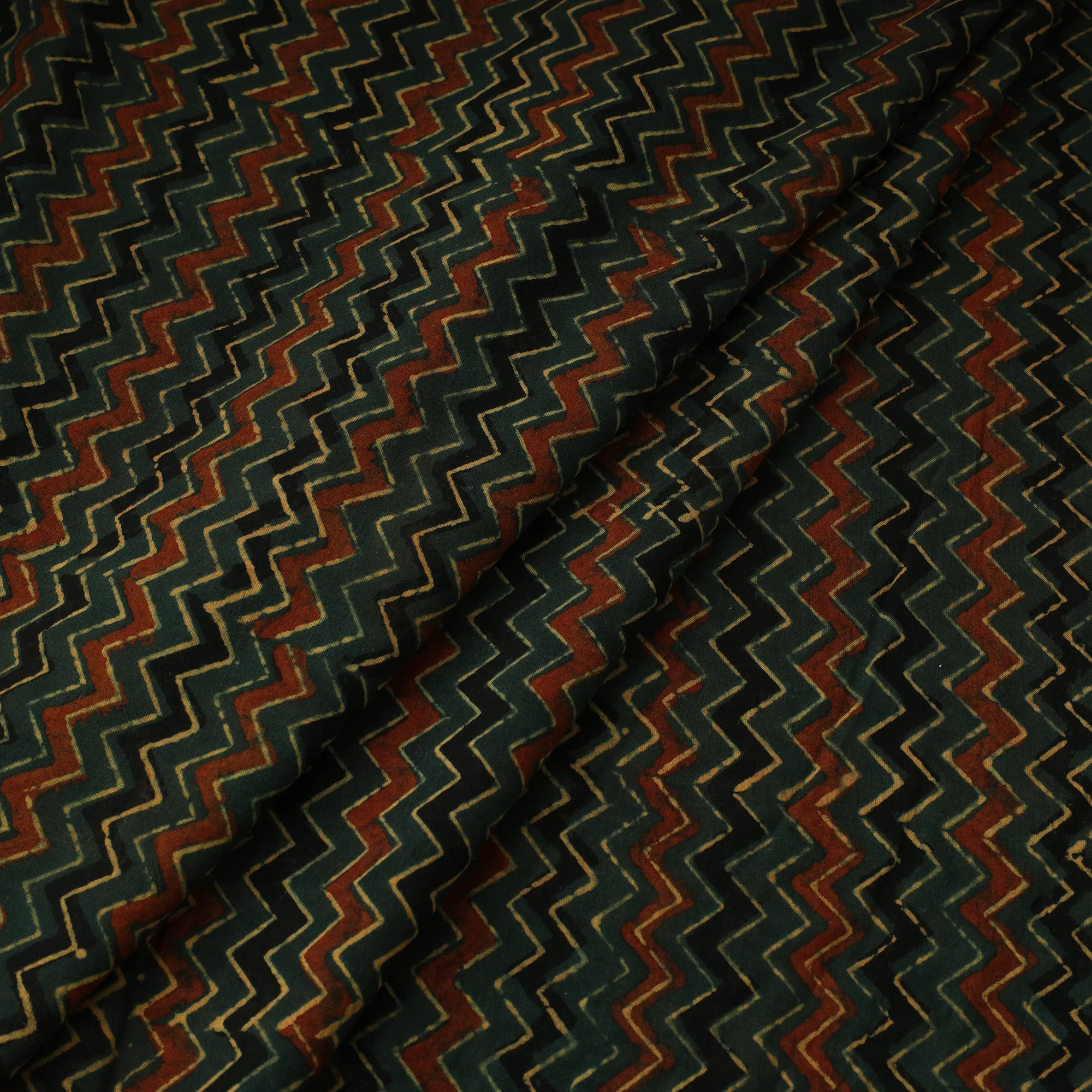 Green - Natural Dyed 3 Kaam Block Print Cotton Ajrakh Fabric 10 - Image 2