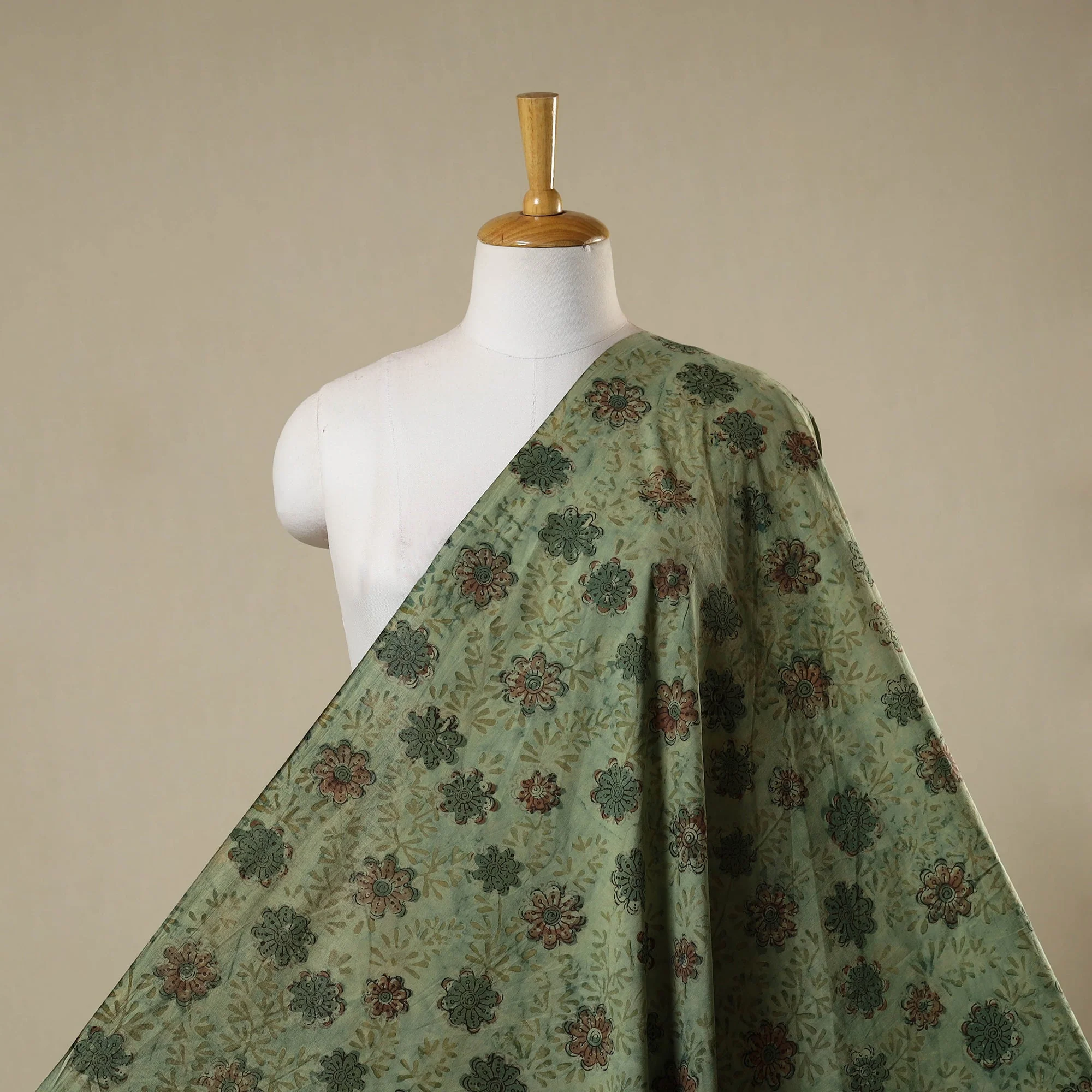 Green - Natural Dyed Bagru Ajrakh Dabu Print Fabric 12