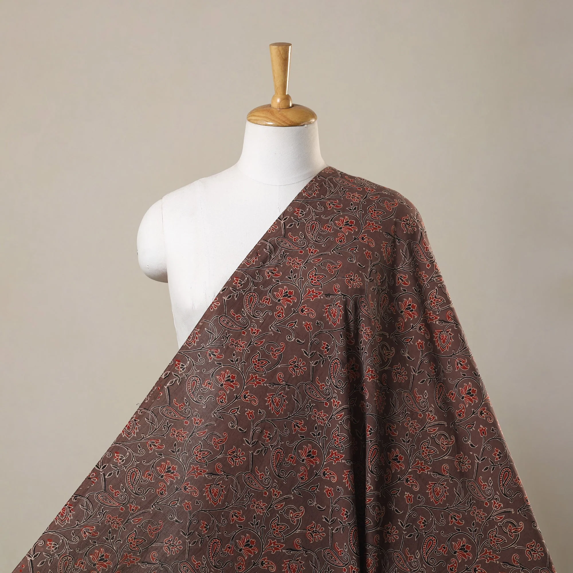 Brown - Natural Dyed Block Print Cotton Ajrakh Fabric 01