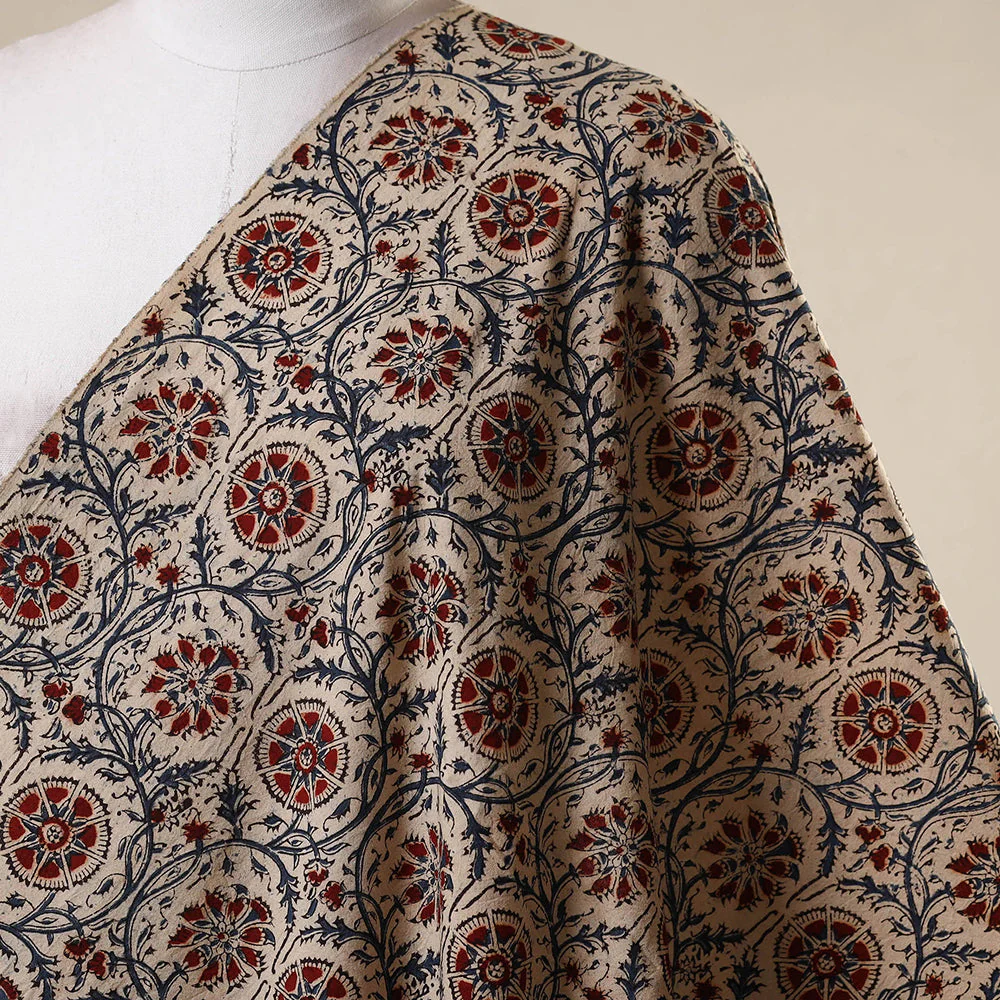 Beige - Natural Dyed Block Print Cotton Pedana Kalamkari Fabric 01 - Image 2