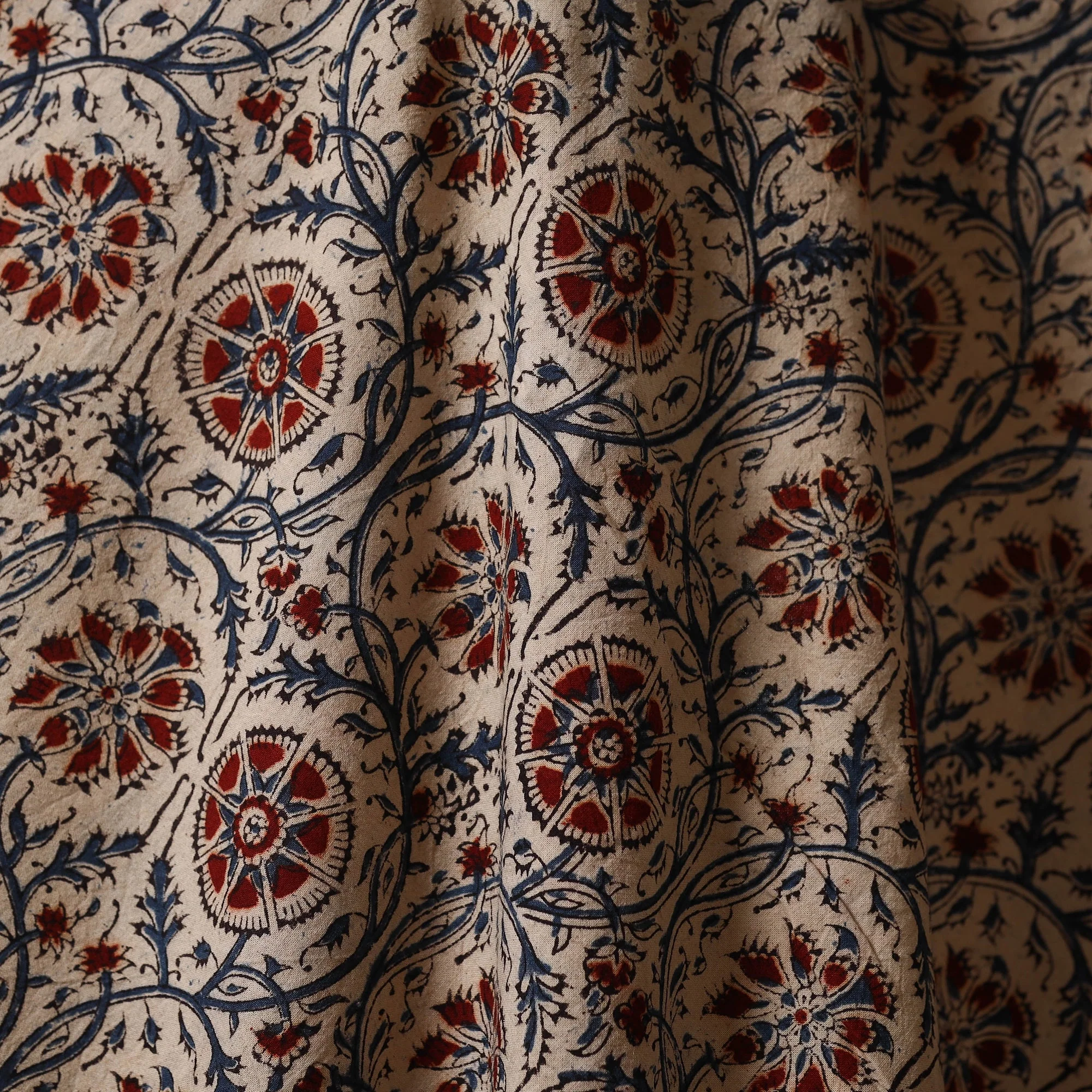 Beige - Natural Dyed Block Print Cotton Pedana Kalamkari Fabric 01 - Image 3