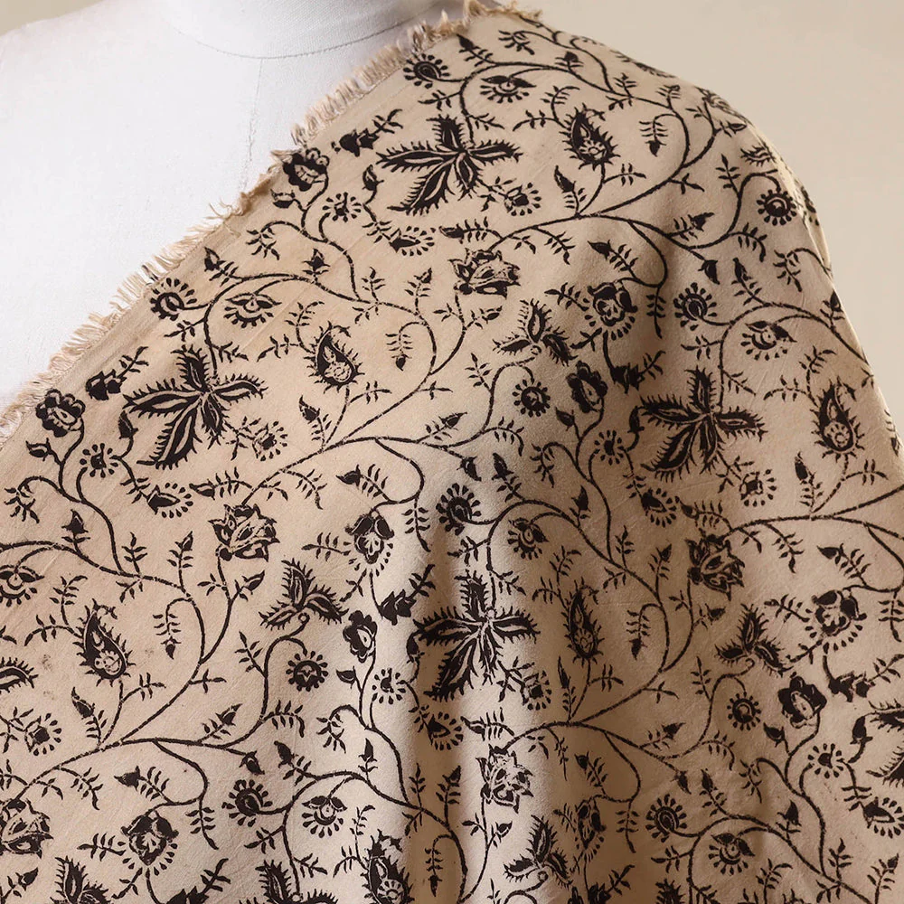 Beige - Natural Dyed Block Print Cotton Pedana Kalamkari Fabric 05 - Image 2