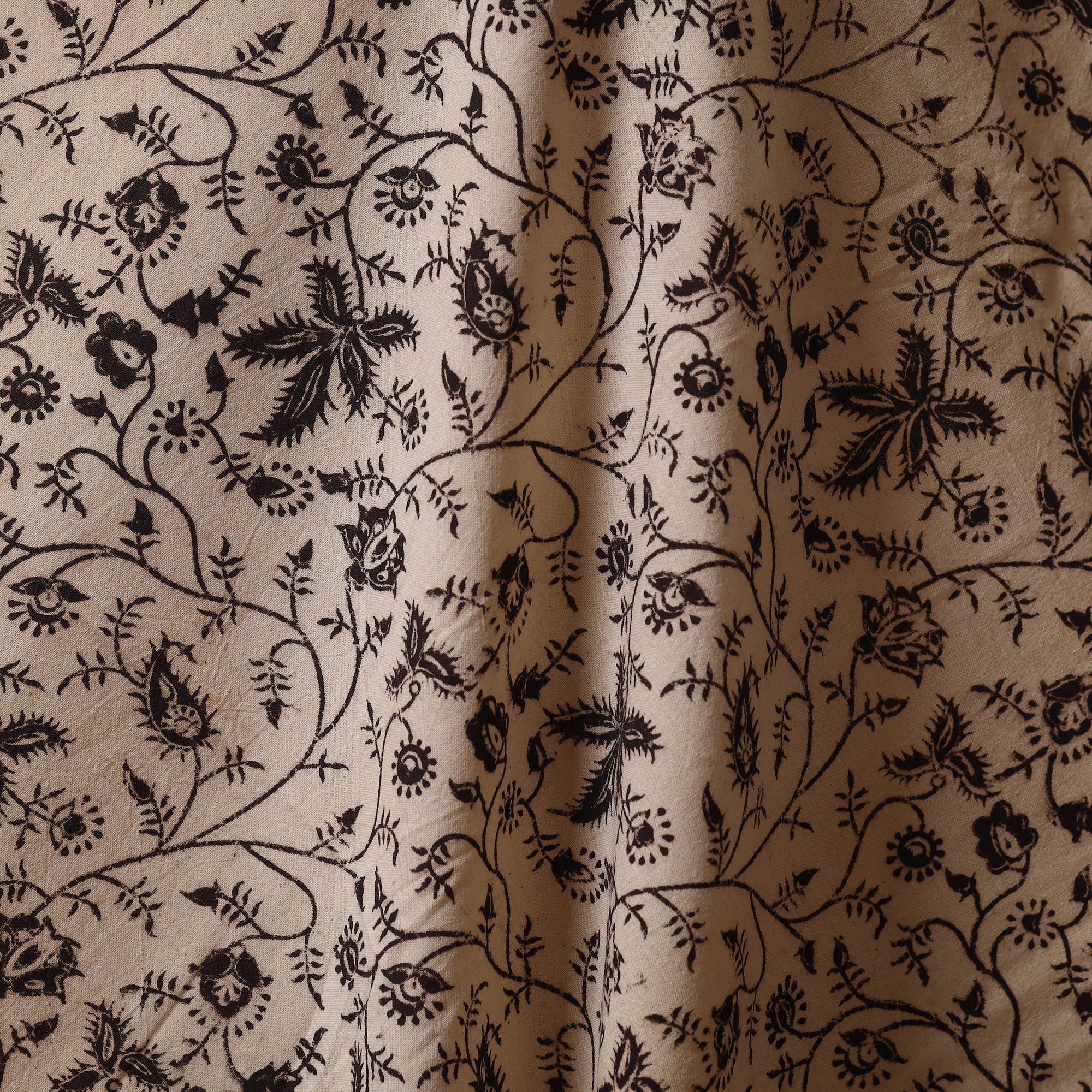 Beige - Natural Dyed Block Print Cotton Pedana Kalamkari Fabric 05 - Image 3