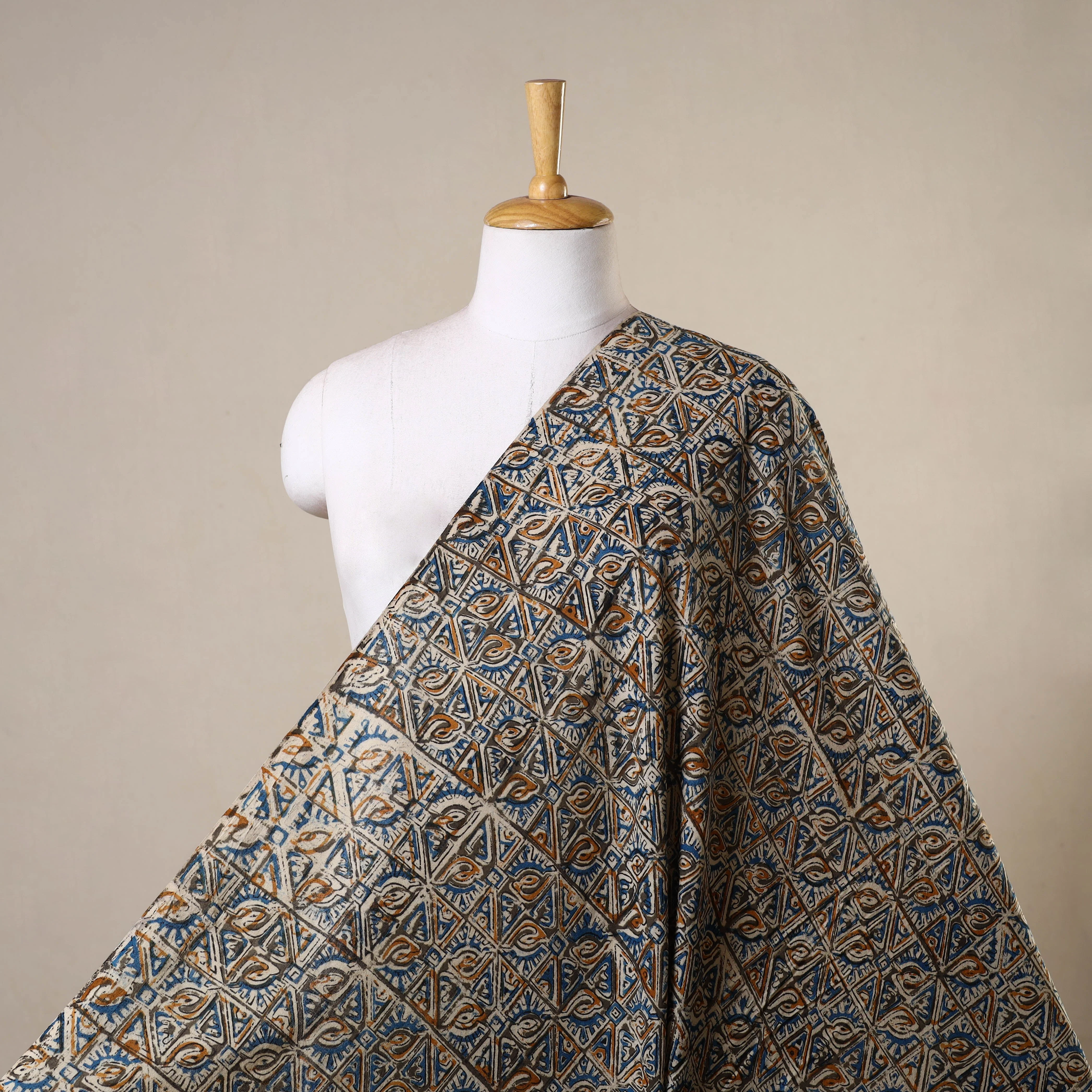 Blue - Natural Dyed Block Print Cotton Pedana Kalamkari Fabric 09