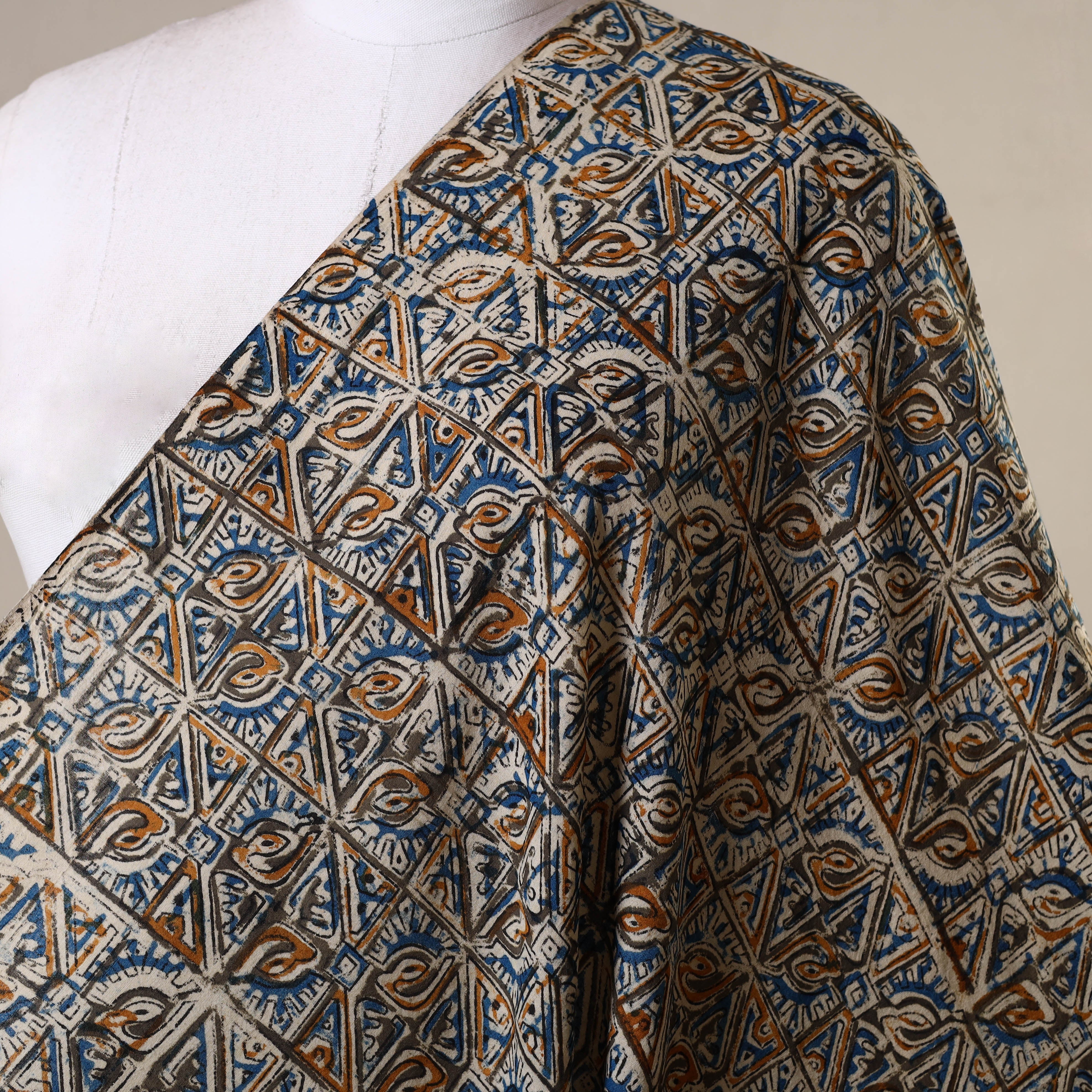 Blue - Natural Dyed Block Print Cotton Pedana Kalamkari Fabric 09 - Image 2